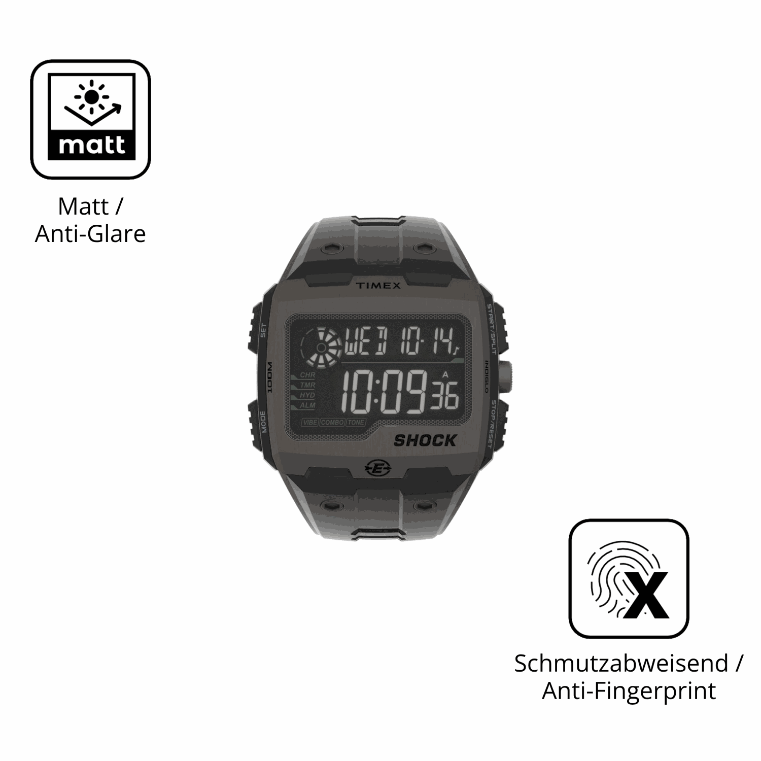 Dünne und entspiegelnde Folie passend zugeschnitten für Timex Expedition Grid Shock