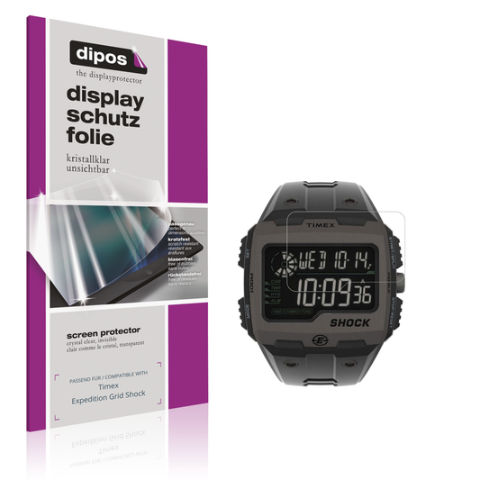 Klare Displayschutzfolie von dipos passend für Timex Expedition Grid Shock, präziser Zuschnitt und blasenfrei montiert