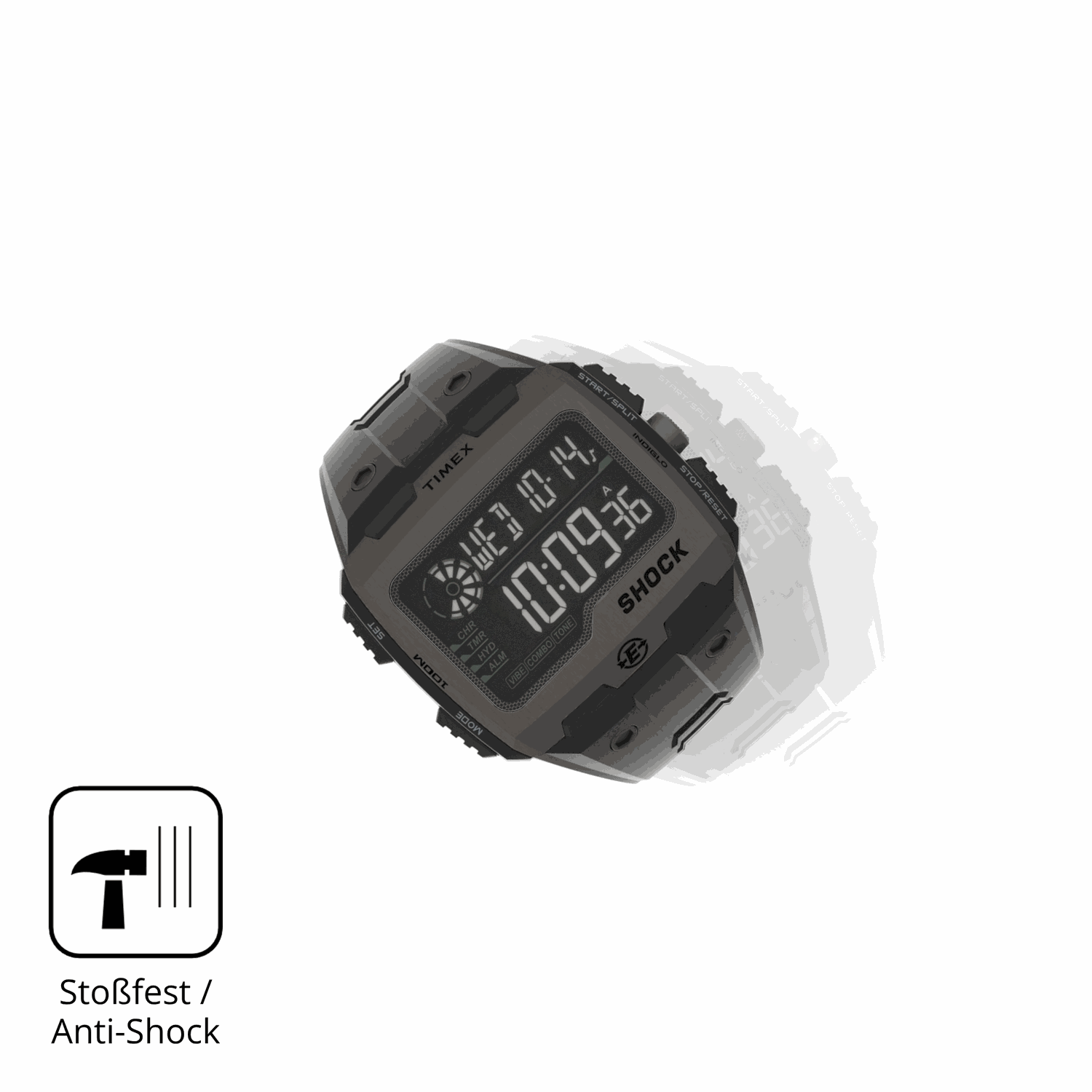 Schutz gegen Kratzer auf dem Timex Expedition Grid Shock Glas durch Schlüssel, Stöße gegen die Tischkante oder Stürze