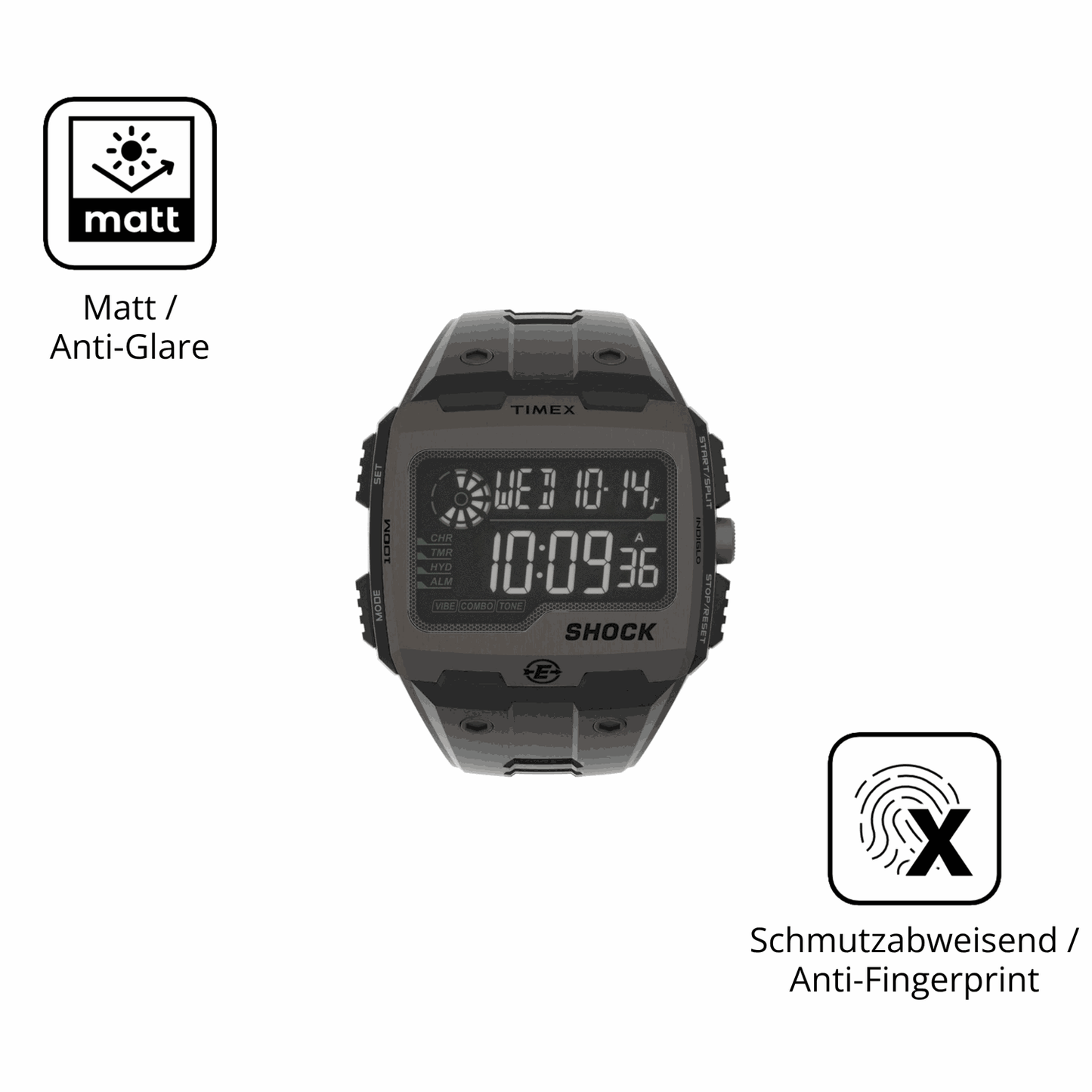 9H Hartbeschichtete, flexible Folie passend zugeschnitten für Timex Expedition Grid Shock