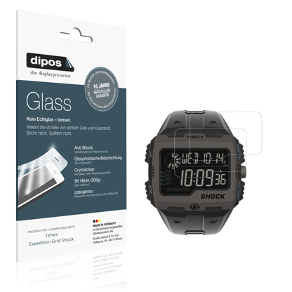 Klare Displayschutzfolie von dipos passend für Timex Expedition Grid Shock, 9H kratzfest und blasenfrei montiert