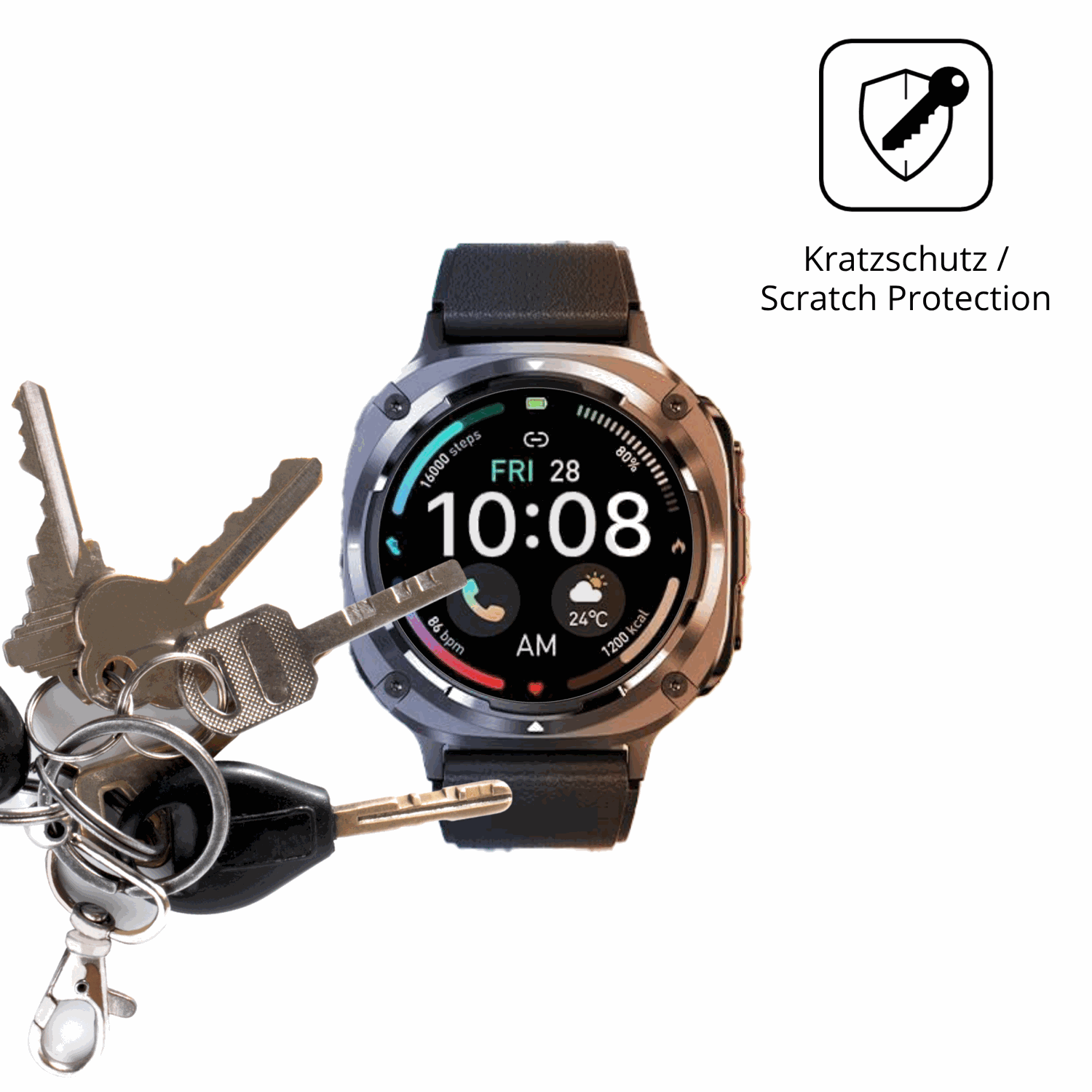 Schutz gegen Kratzer auf dem TIMU S90 1.45 Zoll Glas durch Schlüssel oder Ähnliches
