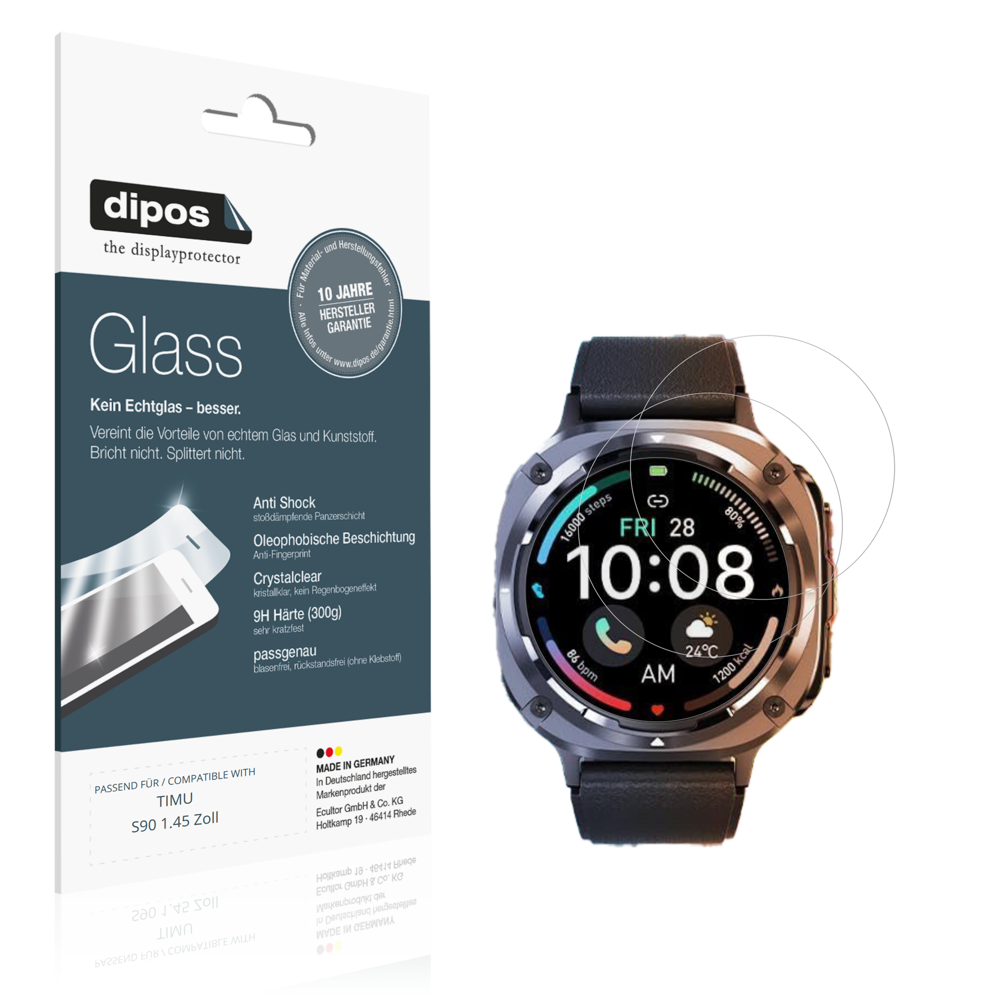 Klare Displayschutzfolie von dipos passend für TIMU S90 1.45 Zoll, 9H kratzfest und blasenfrei montiert