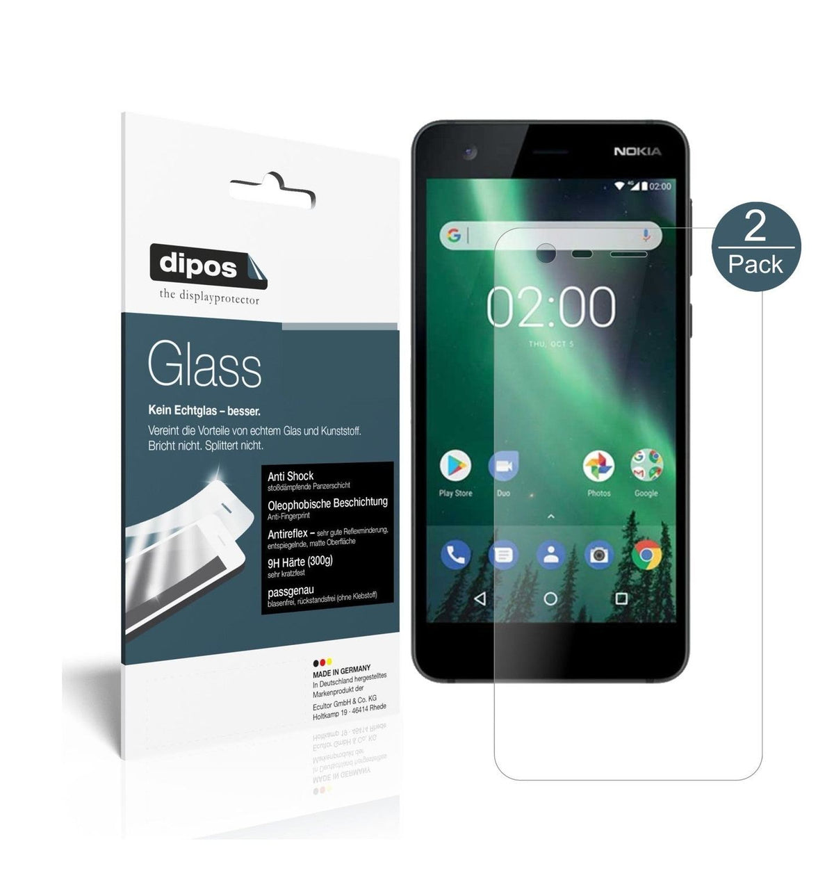 1x 9H Schutzfolie matt für Nokia 2 Panzerfolie