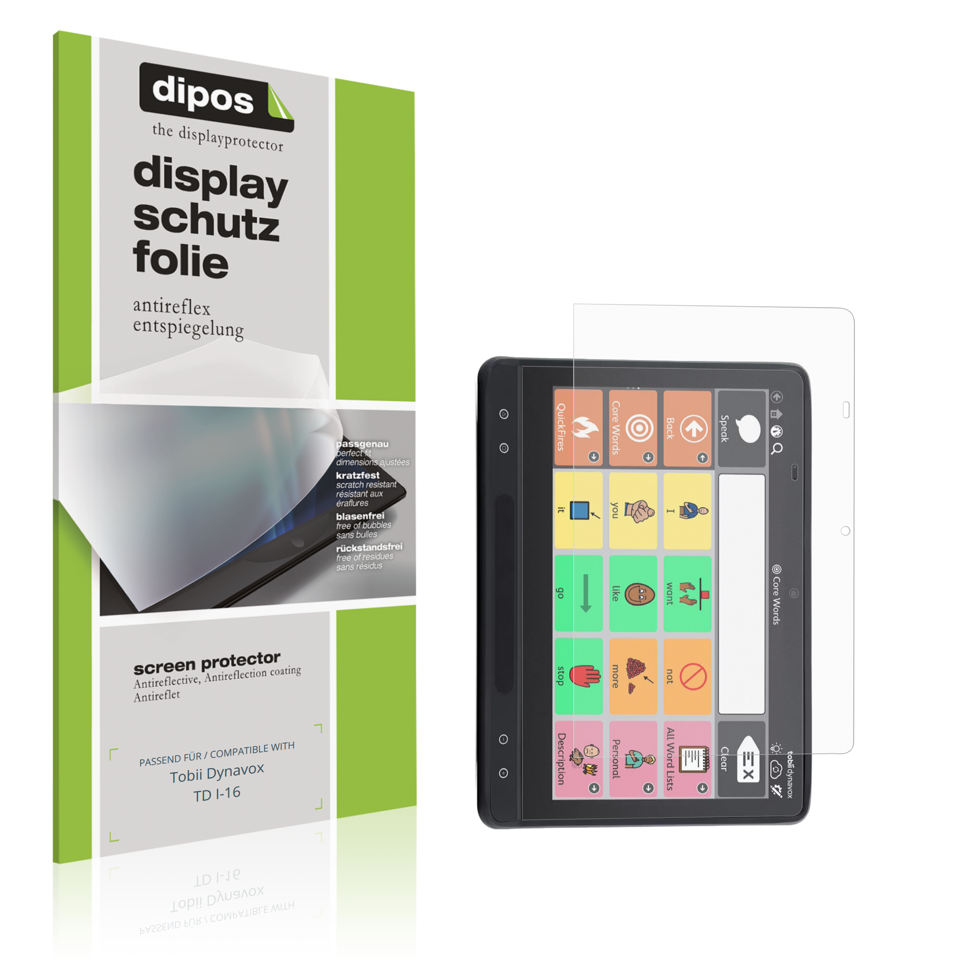 Matte Displayschutzfolie von dipos passend für Tobii Dynavox TD I-16, präziser Zuschnitt und blasenfrei montiert