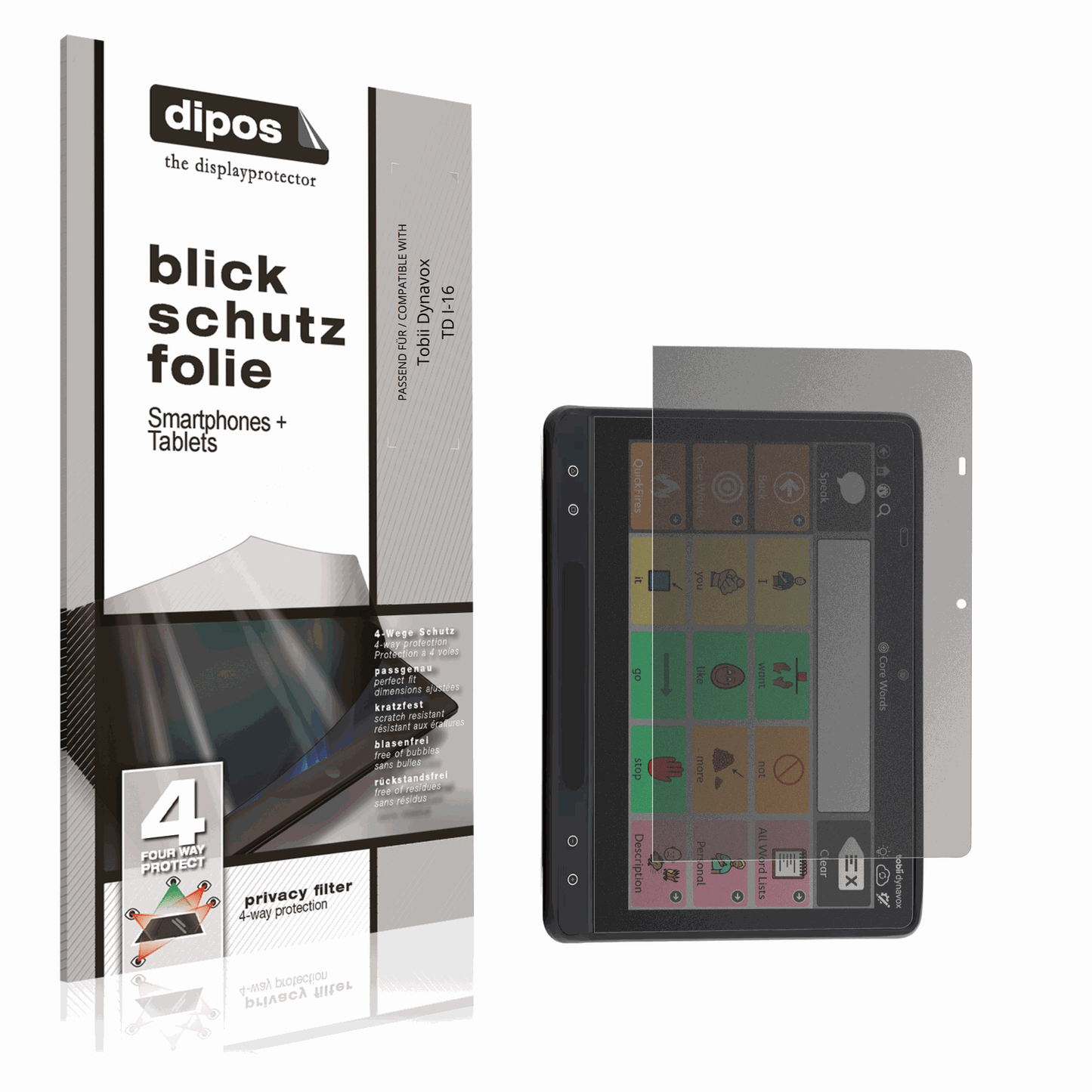 Blickschutzfolie von dipos passend für Tobii Dynavox TD I-16, präziser Zuschnitt und blasenfrei montiert