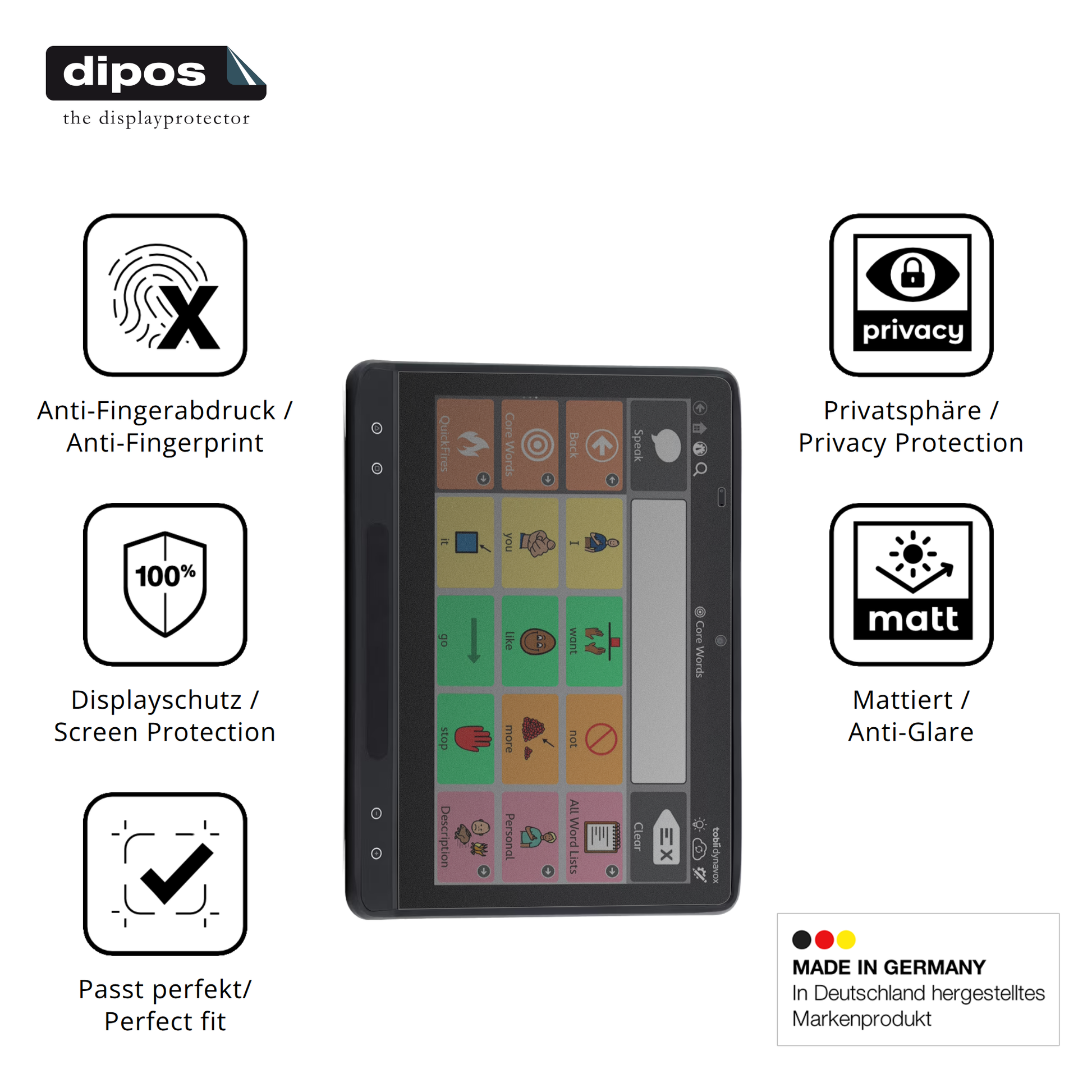 Privatsphäre-Schutz durch Sichtschutz-Folie passend zugeschnitten für Tobii Dynavox TD I-16