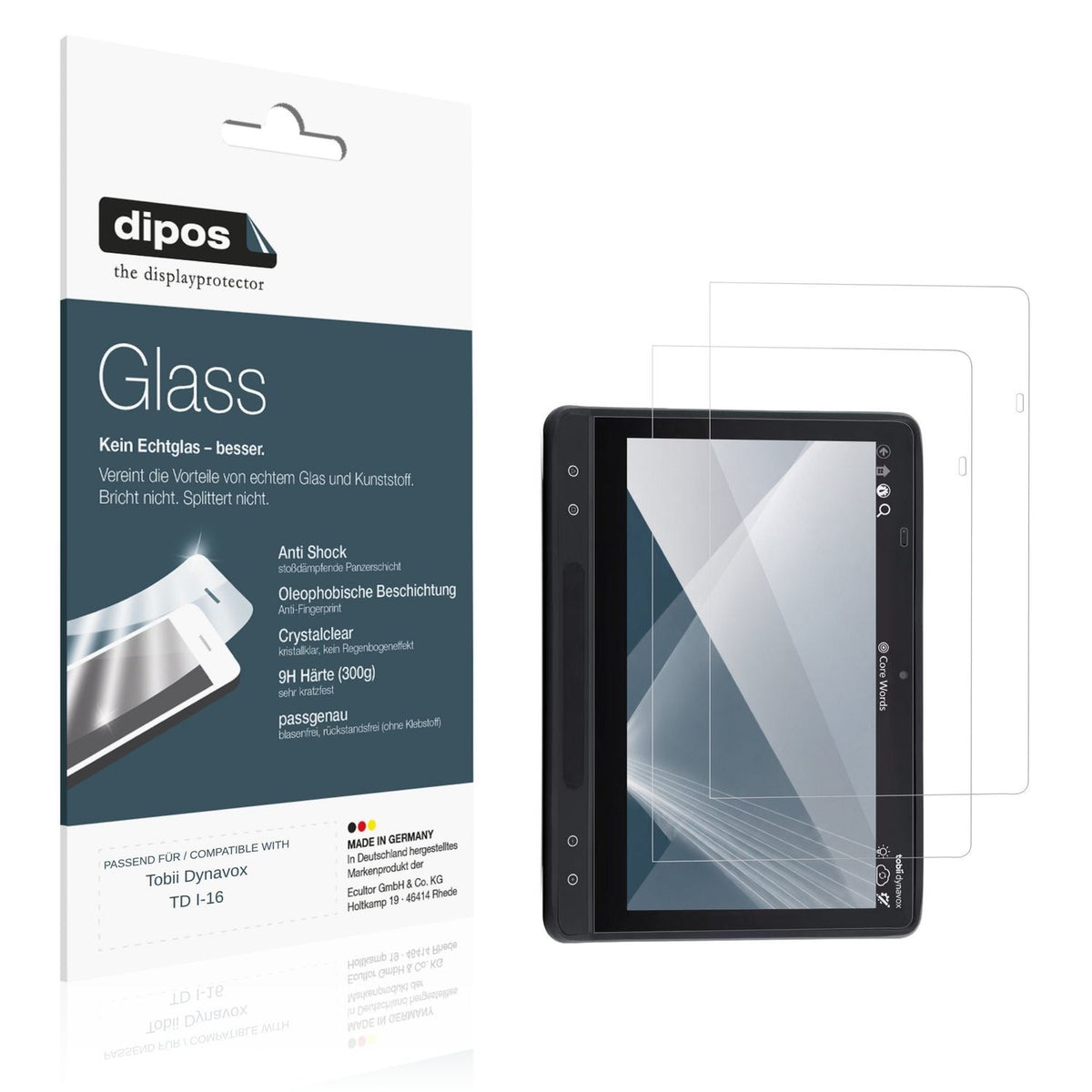 Klare Displayschutzfolie von dipos passend für Tobii Dynavox TD I-16, 9H kratzfest und blasenfrei montiert