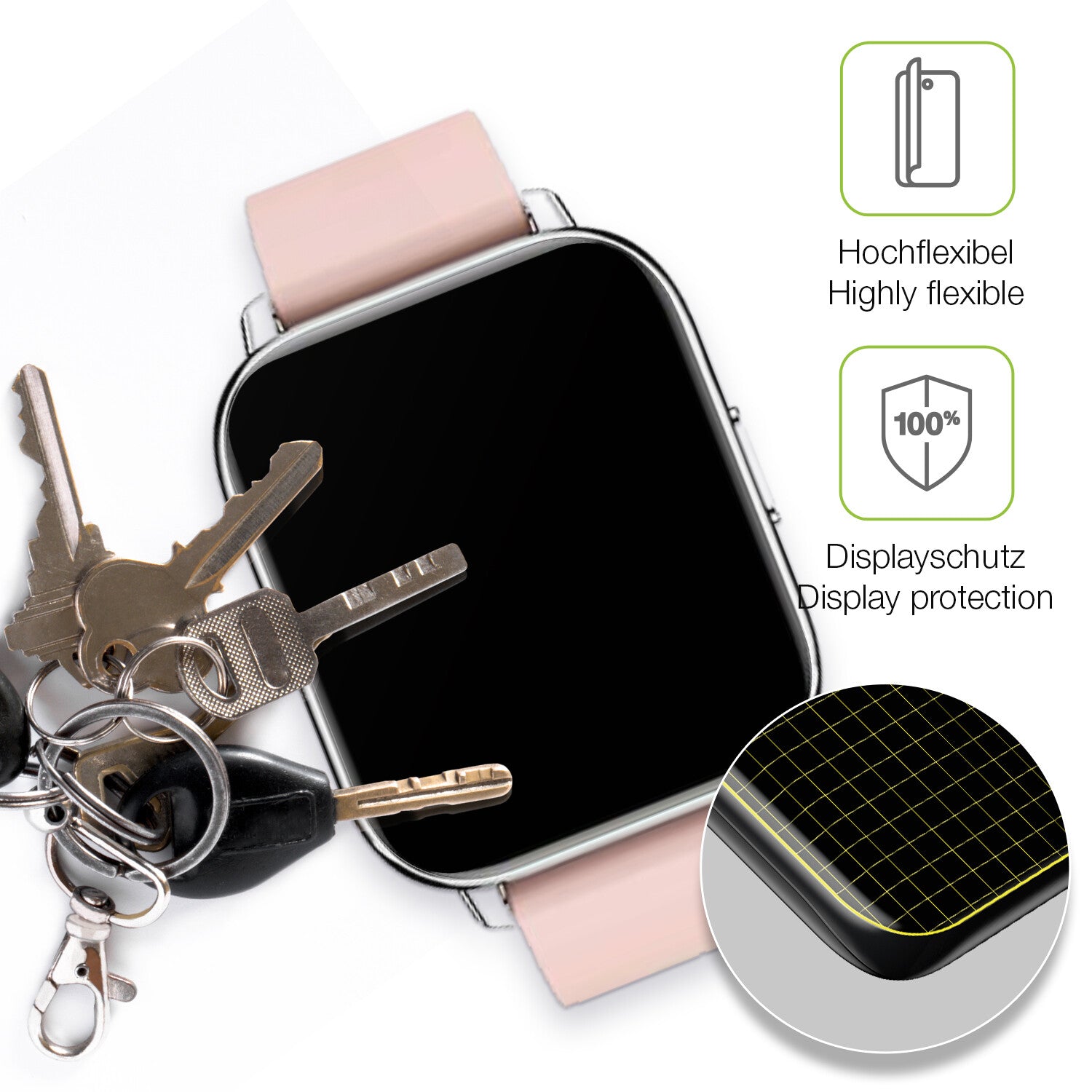 dipos Displayschutz für Togala Smartwatch, transparente Oberfläche, perfekte Passform auch für die Rundungen