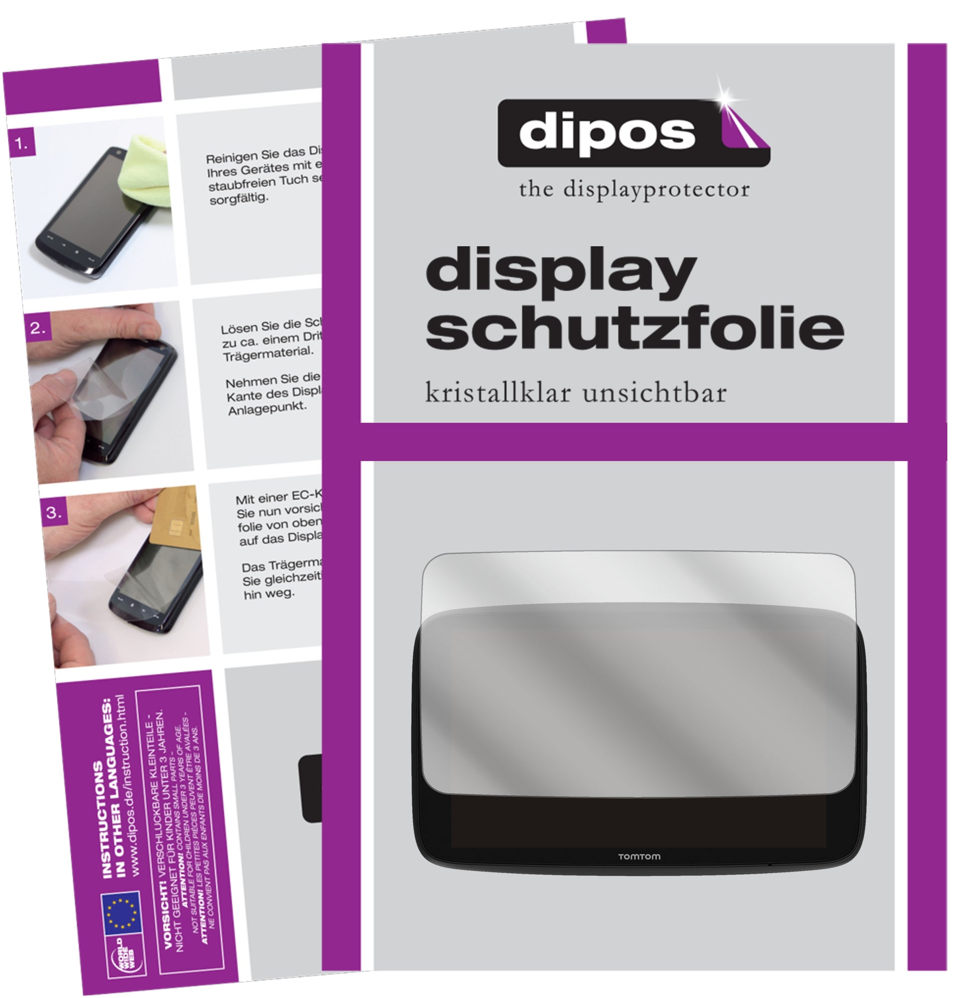 Klare Displayschutzfolie von dipos passend für TomTom GO Discover 7 Zoll, präziser Zuschnitt und blasenfrei montiert