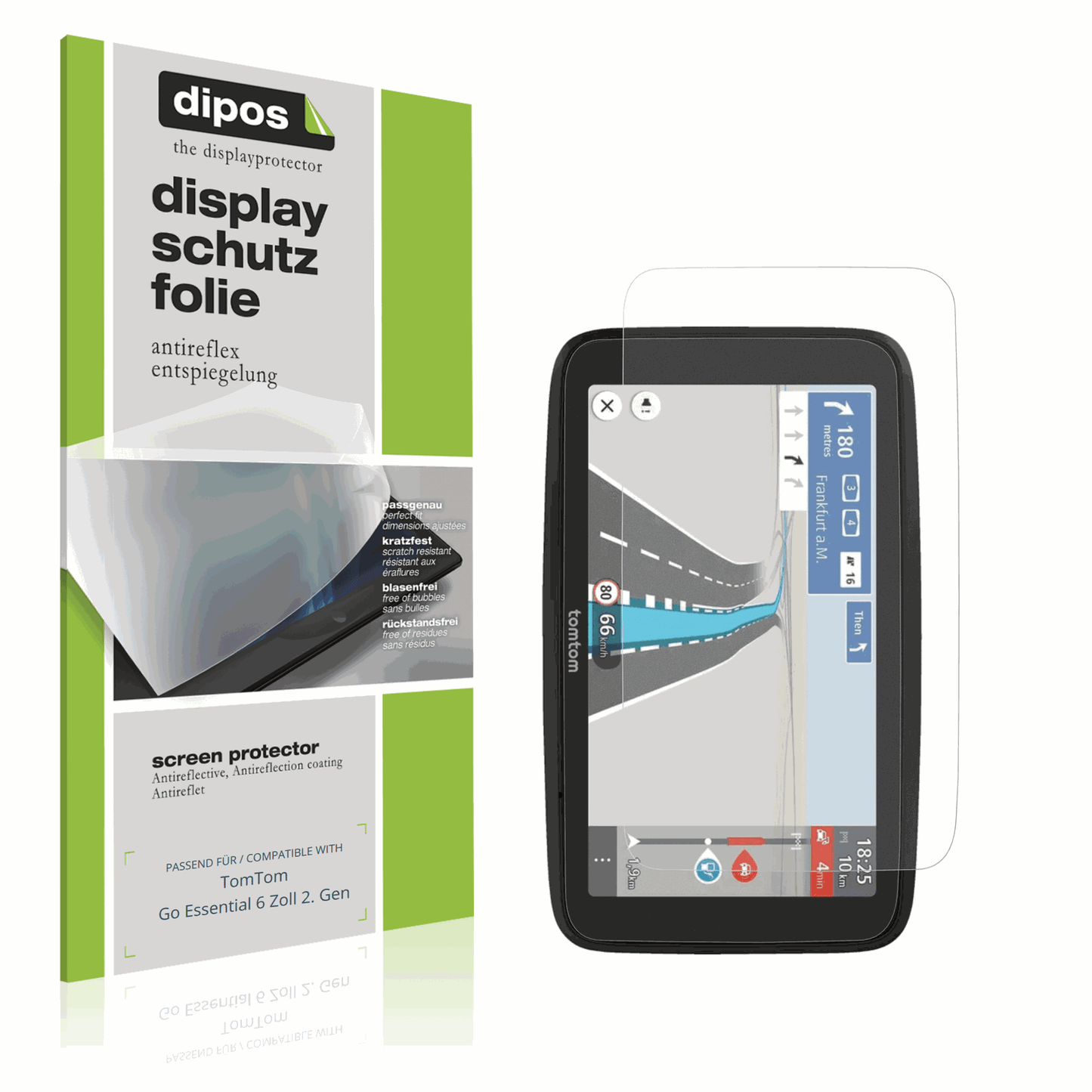 Matte Displayschutzfolie von dipos passend für TomTom Go Essential 6 Zoll 2. Gen, präziser Zuschnitt und blasenfrei montiert