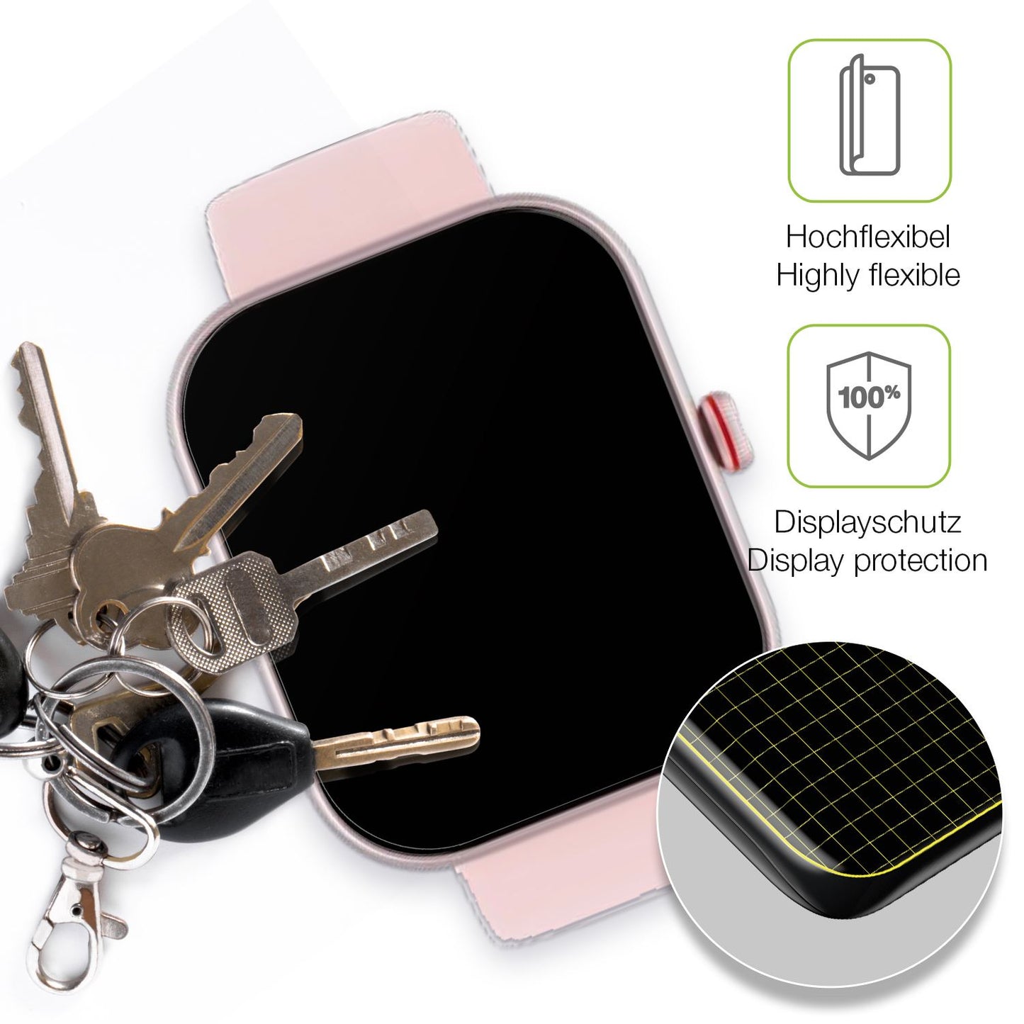 dipos Displayschutz für Toobur 1.91 Zoll Smartwatch, transparente Oberfläche, perfekte Passform auch für die Rundungen