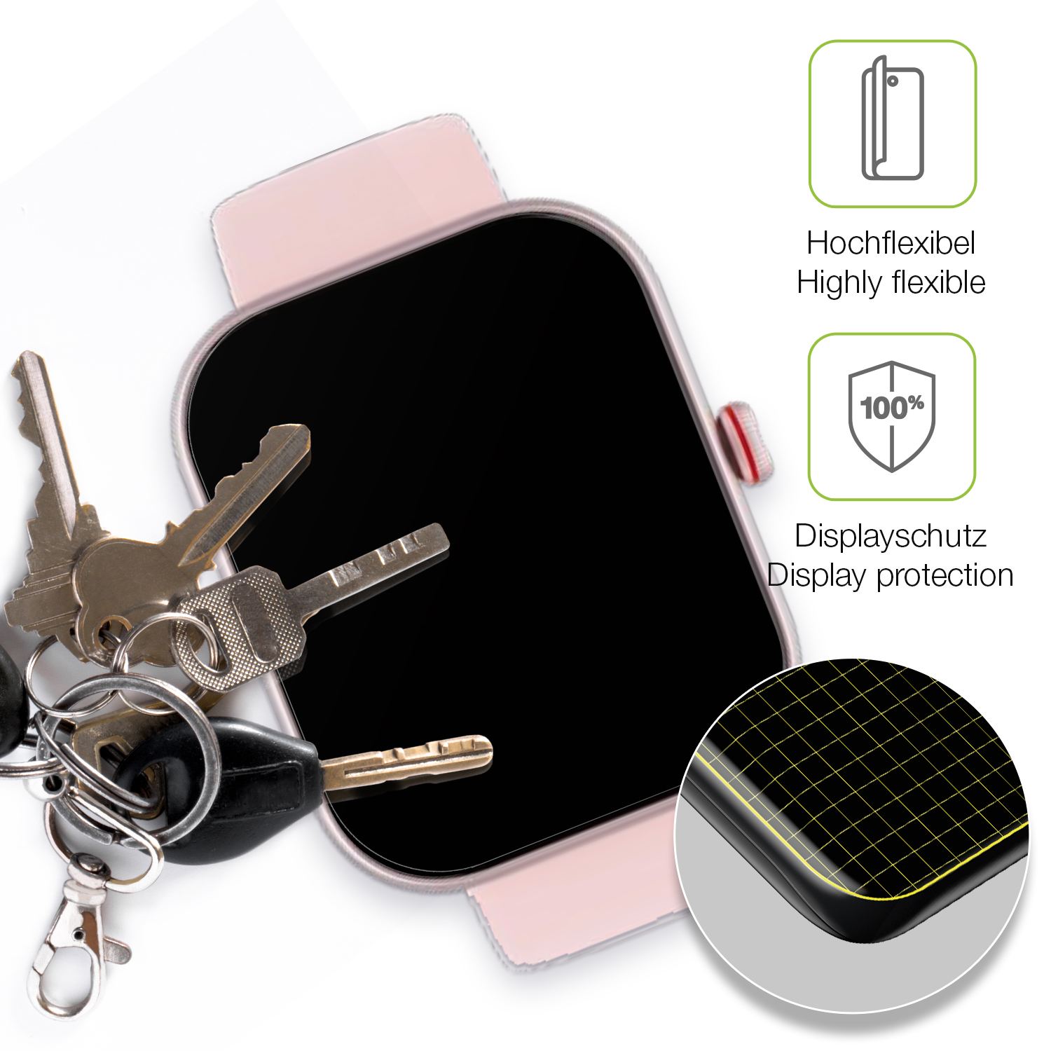 dipos Displayschutz für Toobur 1.91 Zoll Smartwatch, transparente Oberfläche, perfekte Passform auch für die Rundungen