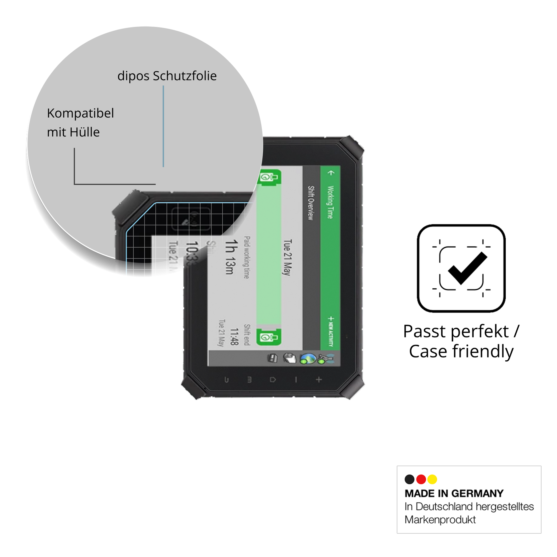Schutzfolie mit optimaler Passform, zur Verwendung mit Hüllen geeignet