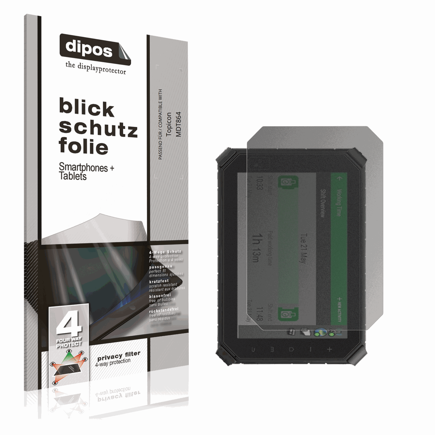 Blickschutzfolie von dipos passend für Topicon MDT864, präziser Zuschnitt und blasenfrei montiert