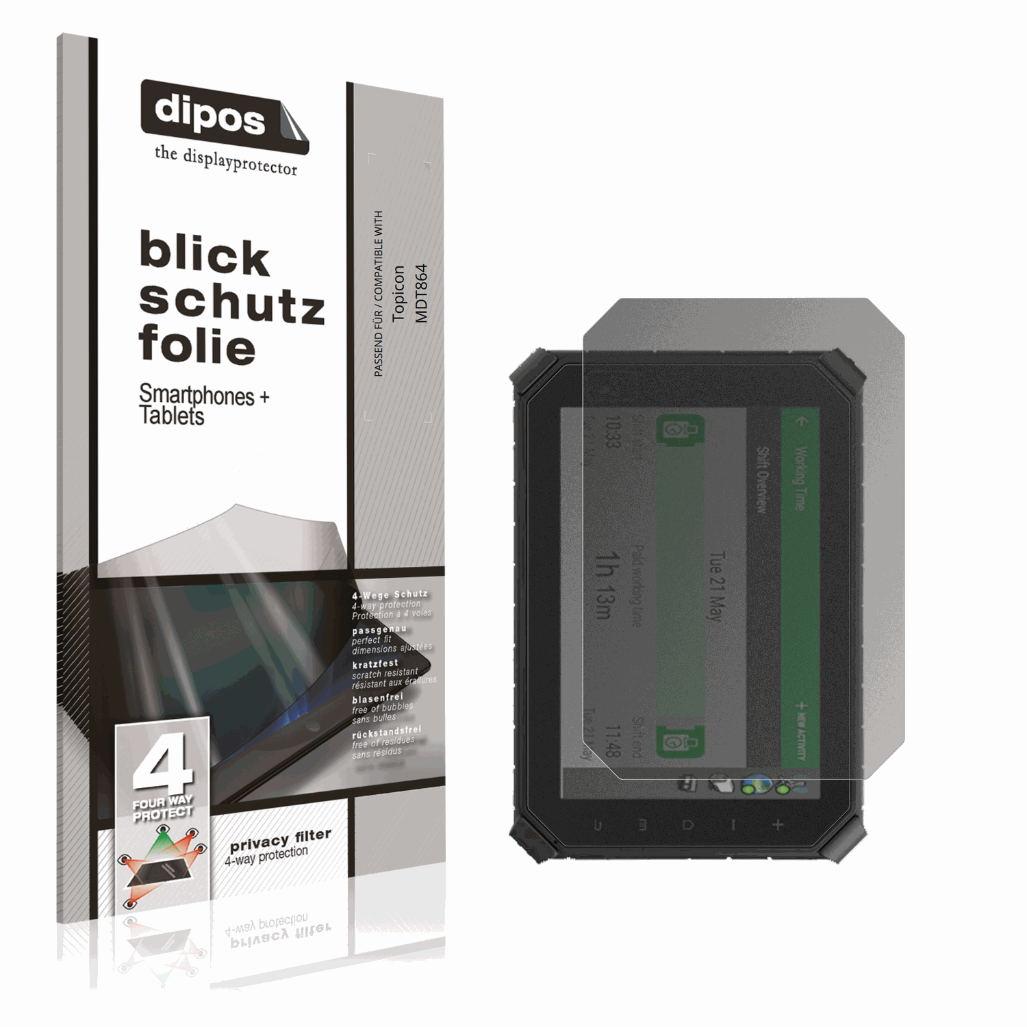 Blickschutzfolie von dipos passend für Topicon MDT864, präziser Zuschnitt und blasenfrei montiert