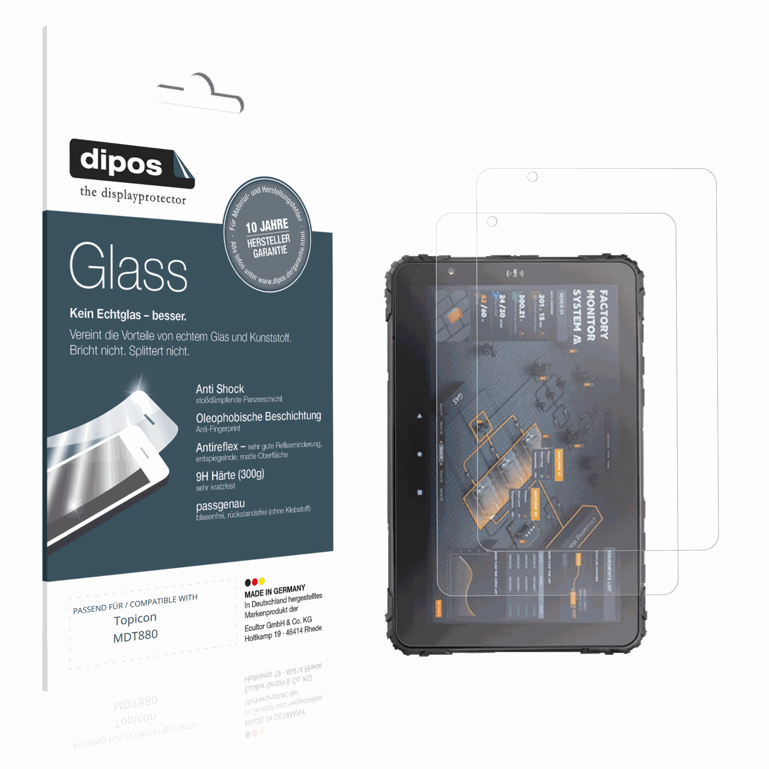Matte Displayschutzfolie von dipos passend für Topicon MDT880, 9H kratzfest und blasenfrei montiert
