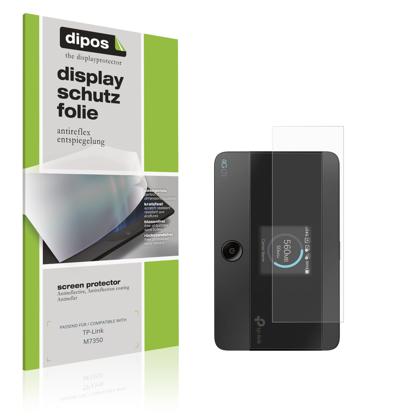 Matte Displayschutzfolie von dipos passend für TP-Link M7350, präziser Zuschnitt und blasenfrei montiert