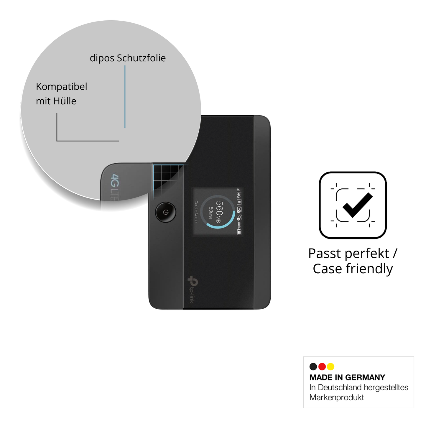 Schutzfolie mit optimaler Passform, zur Verwendung mit Hüllen geeignet