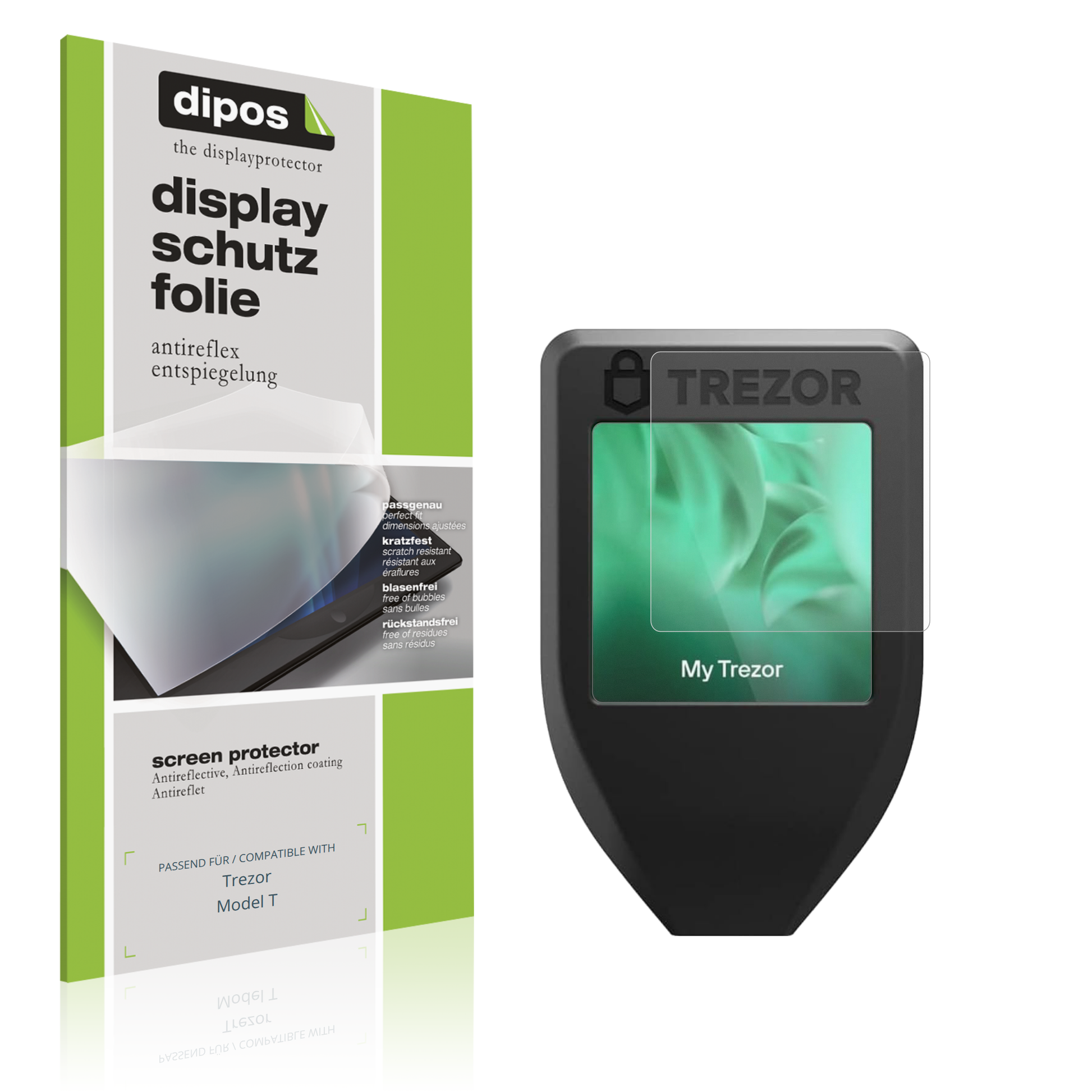 Matte Displayschutzfolie von dipos passend für Trezor Model T, präziser Zuschnitt und blasenfrei montiert