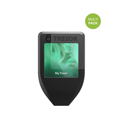 TrezorModel T mit aufgebrachter dipos Displayschutzfolie, die lästige Fingerabdrücke minimiert