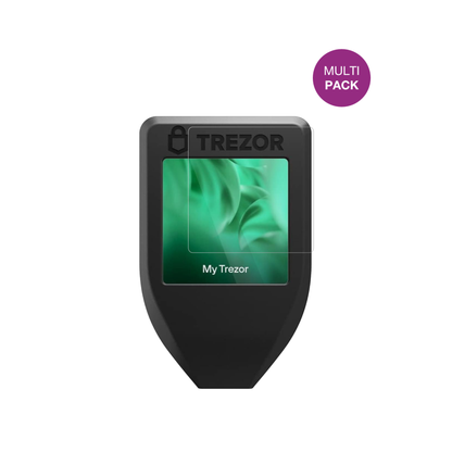TrezorModel T mit aufgebrachter dipos Displayschutzfolie, glasklare Darstellung ohne Einschränkungen