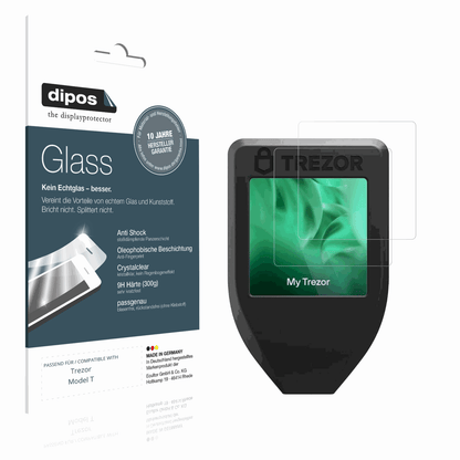 Klare Displayschutzfolie von dipos passend für Trezor Model T, 9H kratzfest und blasenfrei montiert