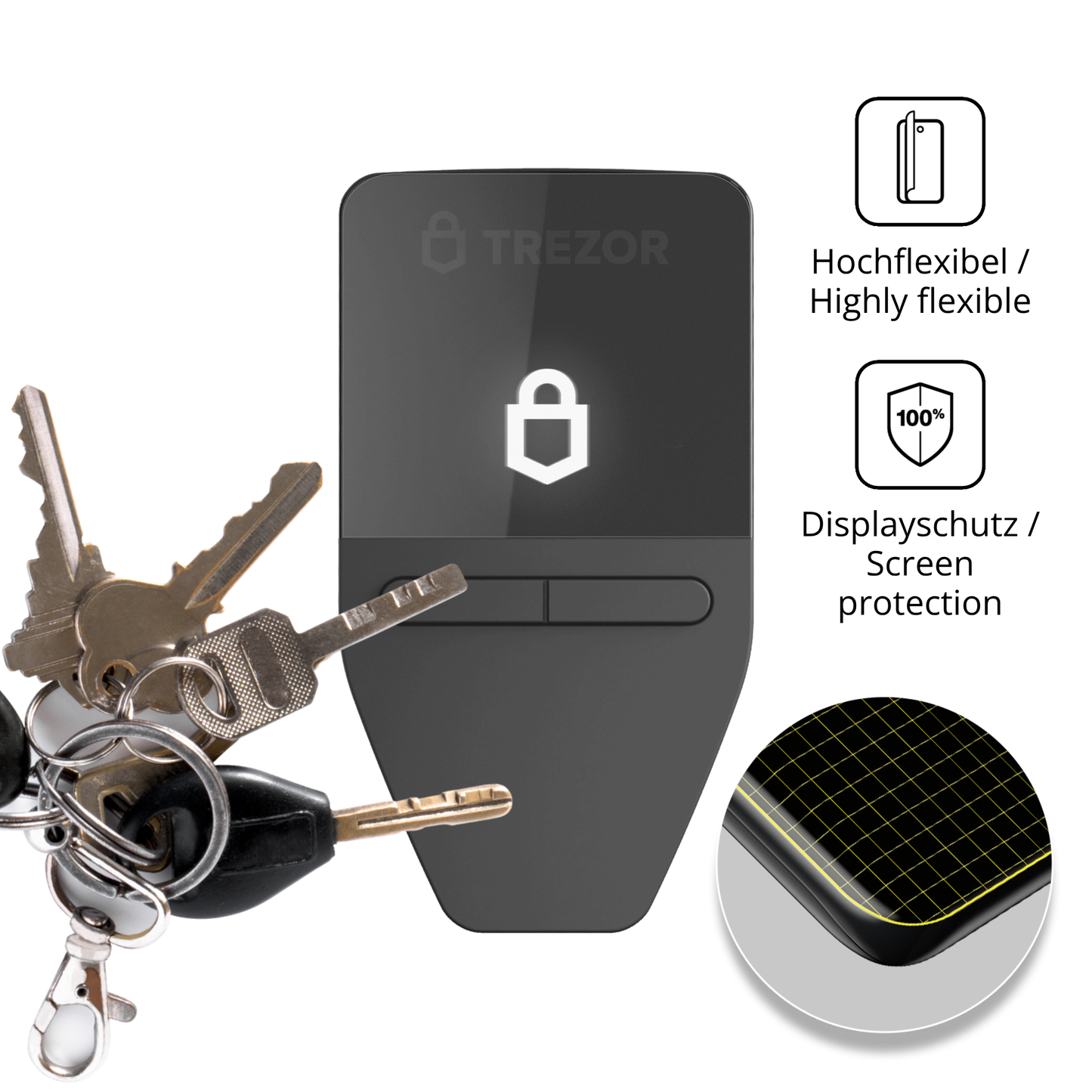 dipos Displayschutz für Trezor Safe 3, transparente Oberfläche, perfekte Passform auch für die Rundungen