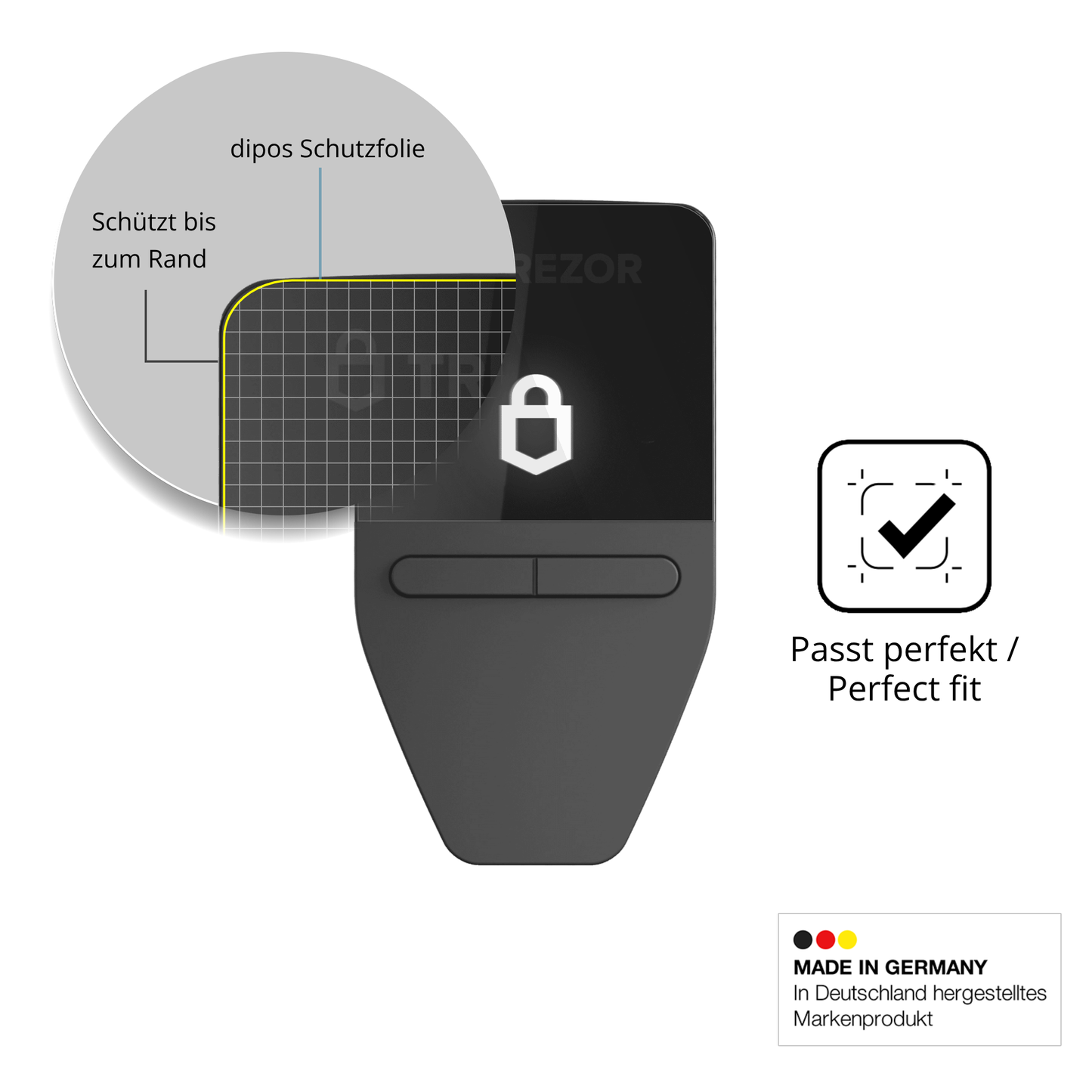 Schutzfolie mit optimaler Passform, zur Verwendung mit Hüllen geeignet