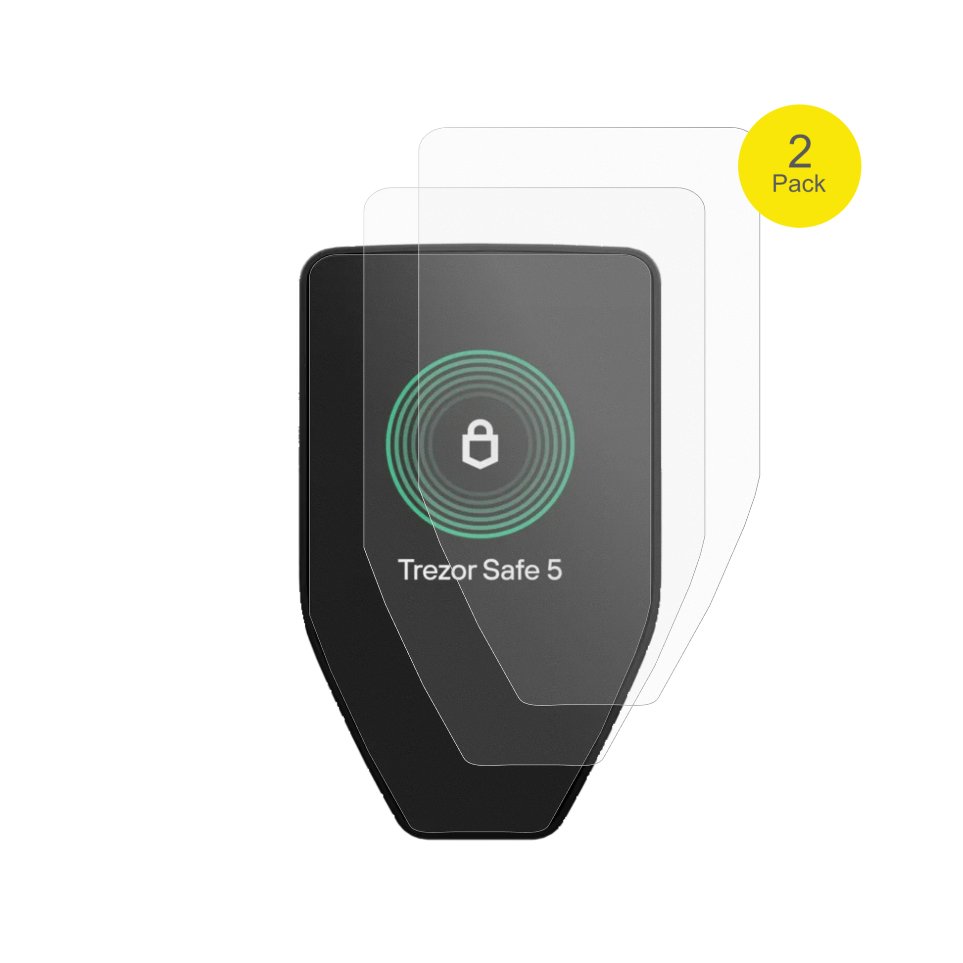 TrezorSafe 5 mit aufgebrachter dipos Flex Schutzfolie, glasklare Darstellung ohne Einschränkungen