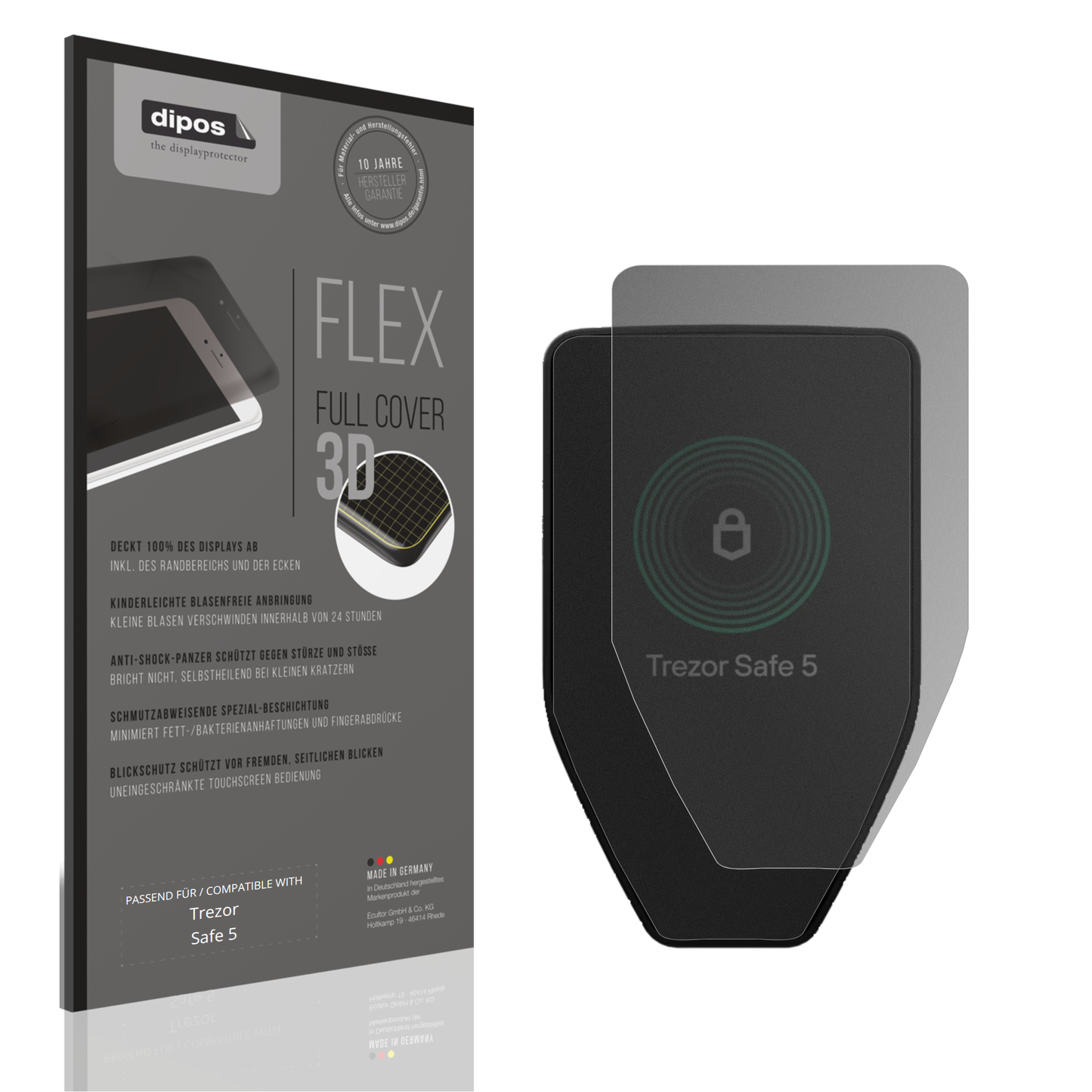 Blickschutzfolie von dipos passend für Trezor Safe 5, 100% Displayabdeckung und blasenfreie Montage