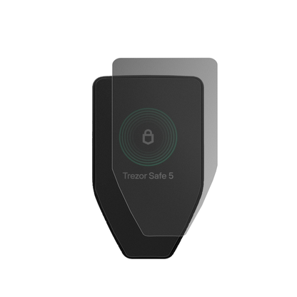 TrezorSafe 5 mit aufgebrachter dipos Flex Schutzfolie, die seitliche Einblicke blockiert