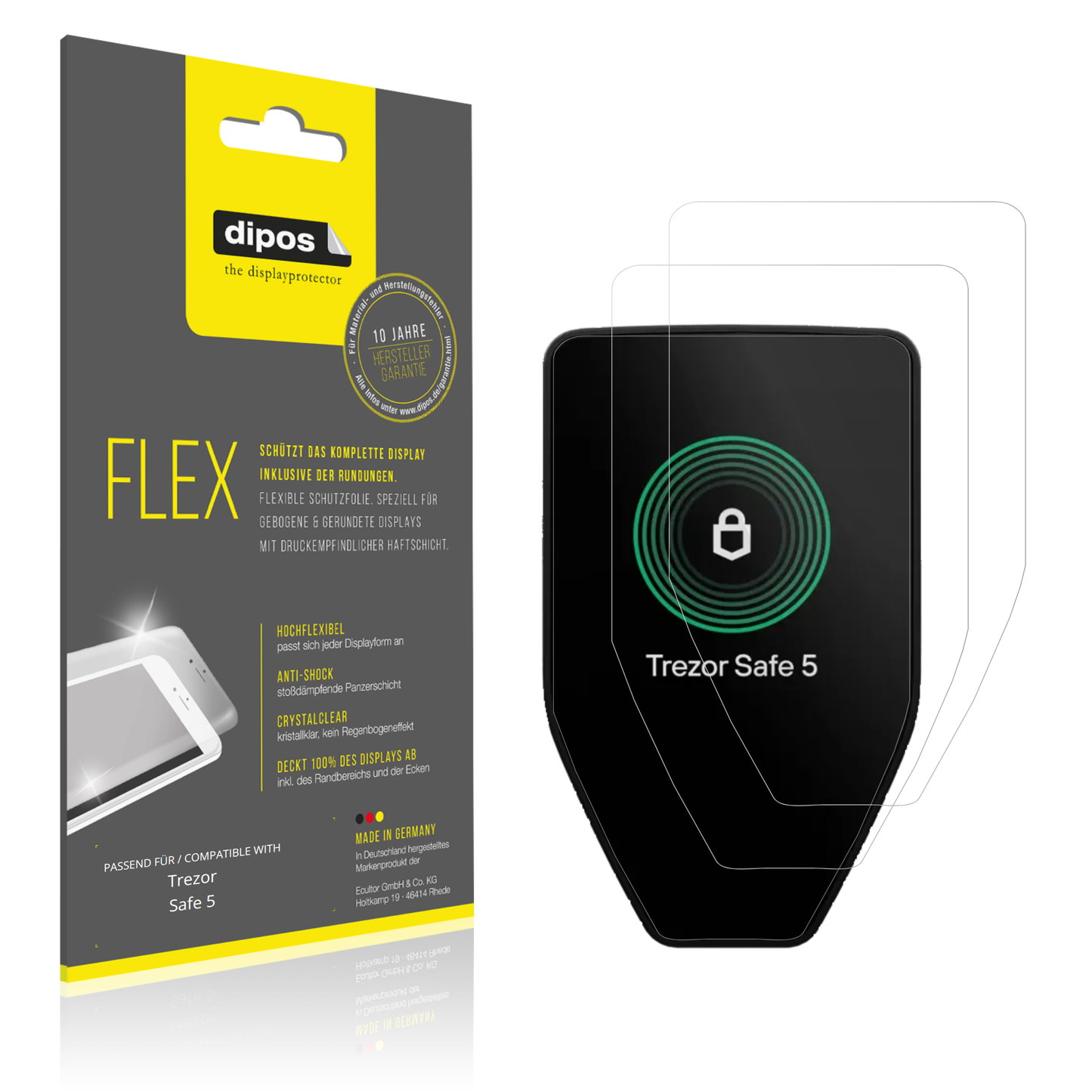 Klare Displayschutzfolie von dipos passend für Trezor Safe 5, 100% Displayabdeckung und blasenfreie Montage