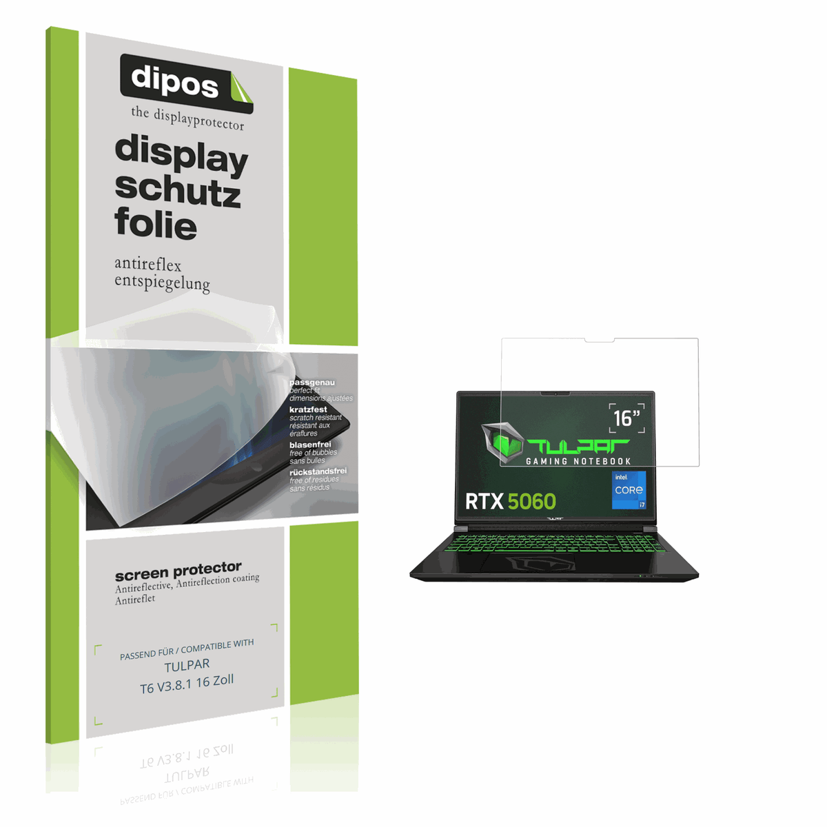 Matte Displayschutzfolie von dipos passend für TULPAR T6 V3.8.1 16 Zoll, präziser Zuschnitt und blasenfrei montiert