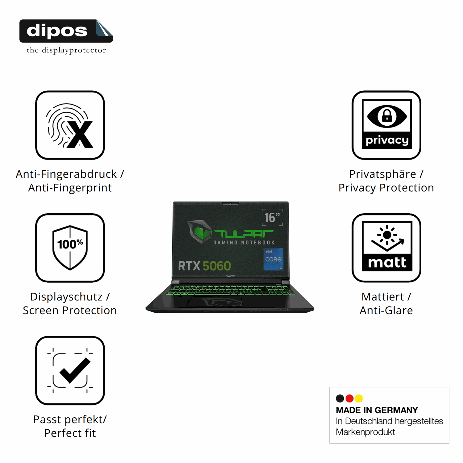 Privatsphäre-Schutz durch Sichtschutz-Folie passend zugeschnitten für TULPAR T6 V3.8.1 16 Zoll
