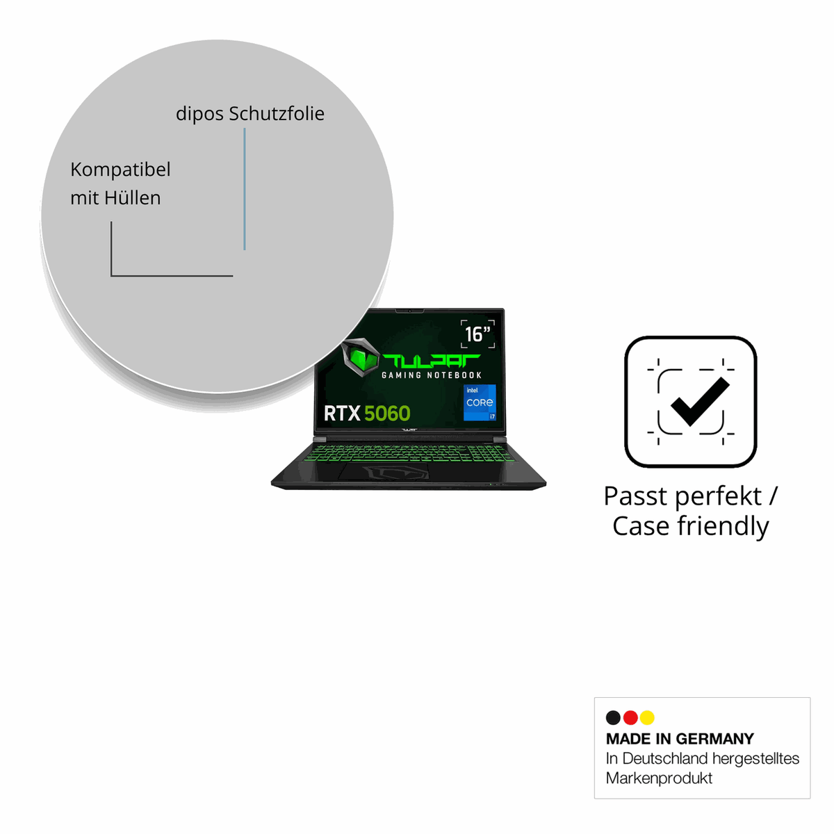 Schutzfolie mit optimaler Passform, zur Verwendung mit Hüllen geeignet