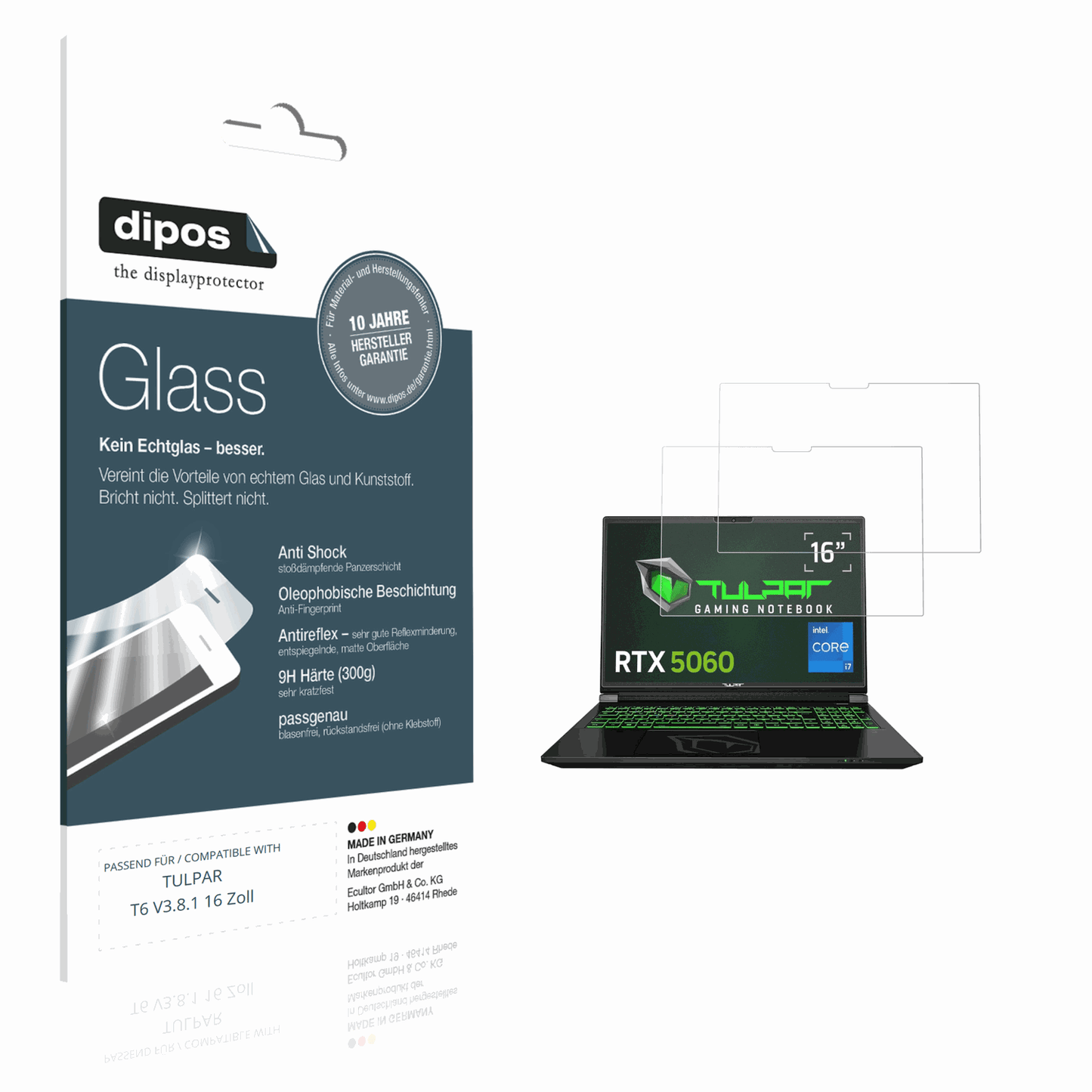 Matte Displayschutzfolie von dipos passend für TULPAR T6 V3.8.1 16 Zoll, 9H kratzfest und blasenfrei montiert