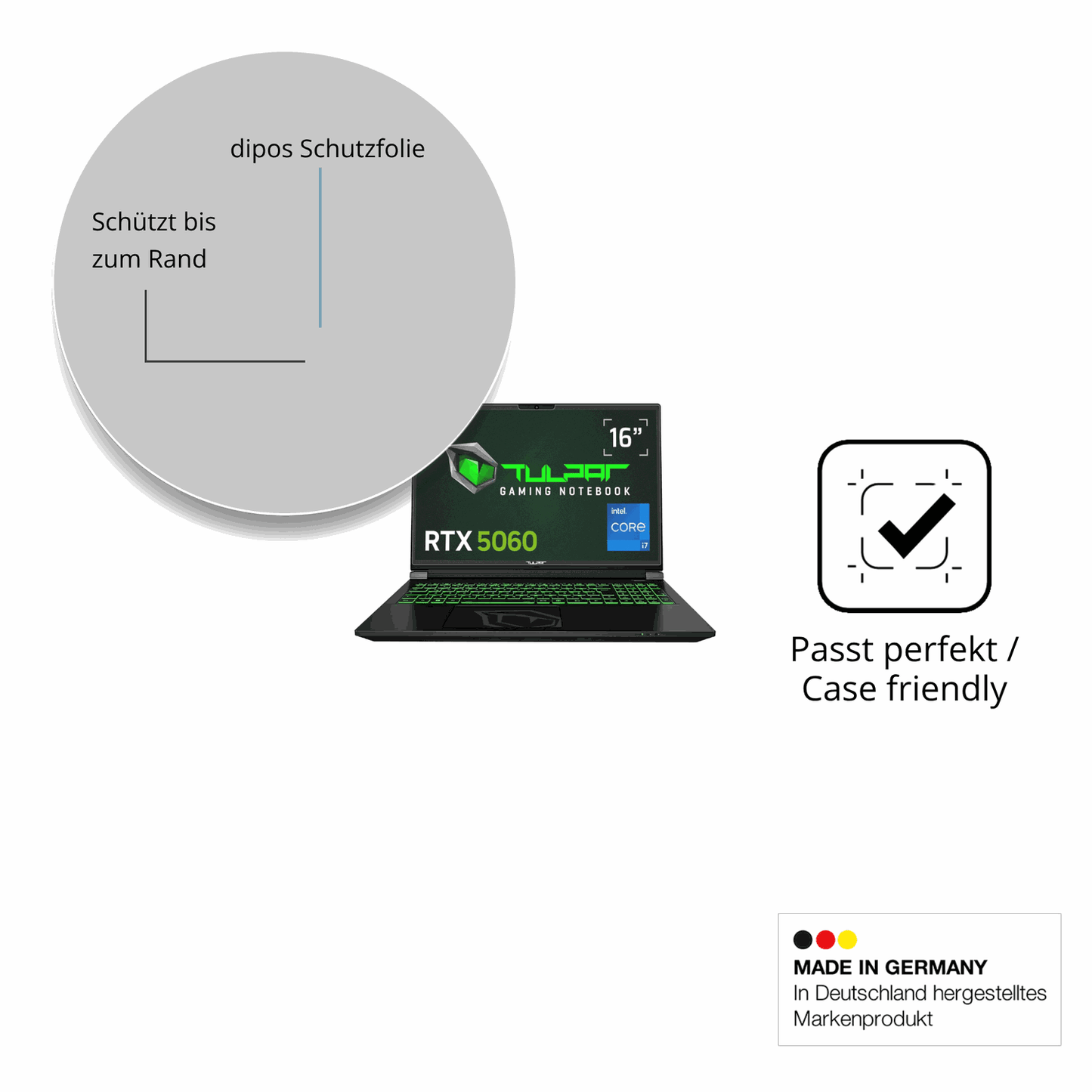 Schutzglasfolie mit optimaler Passform, zur Verwendung mit Hüllen geeignet