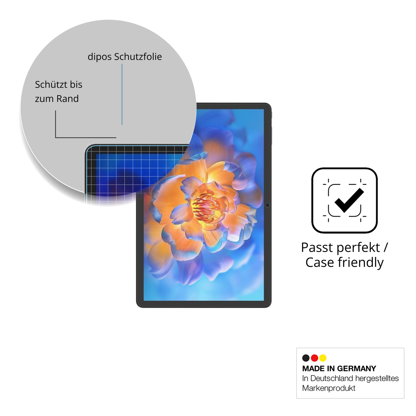 Schutzglasfolie mit optimaler Passform, zur Verwendung mit Hüllen geeignet