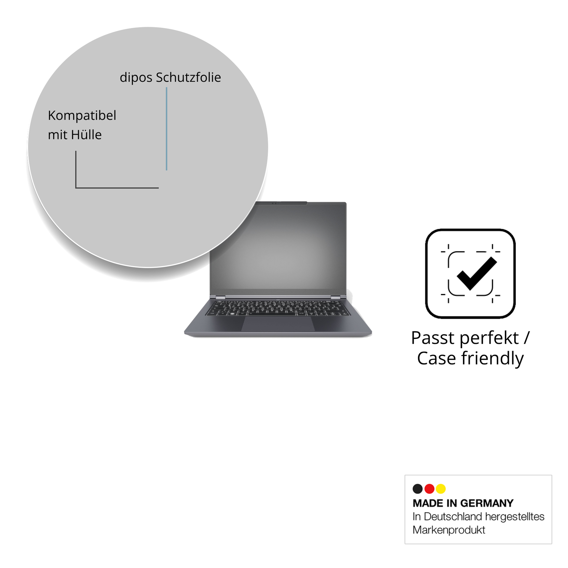 Schutzfolie mit optimaler Passform, zur Verwendung mit Hüllen geeignet