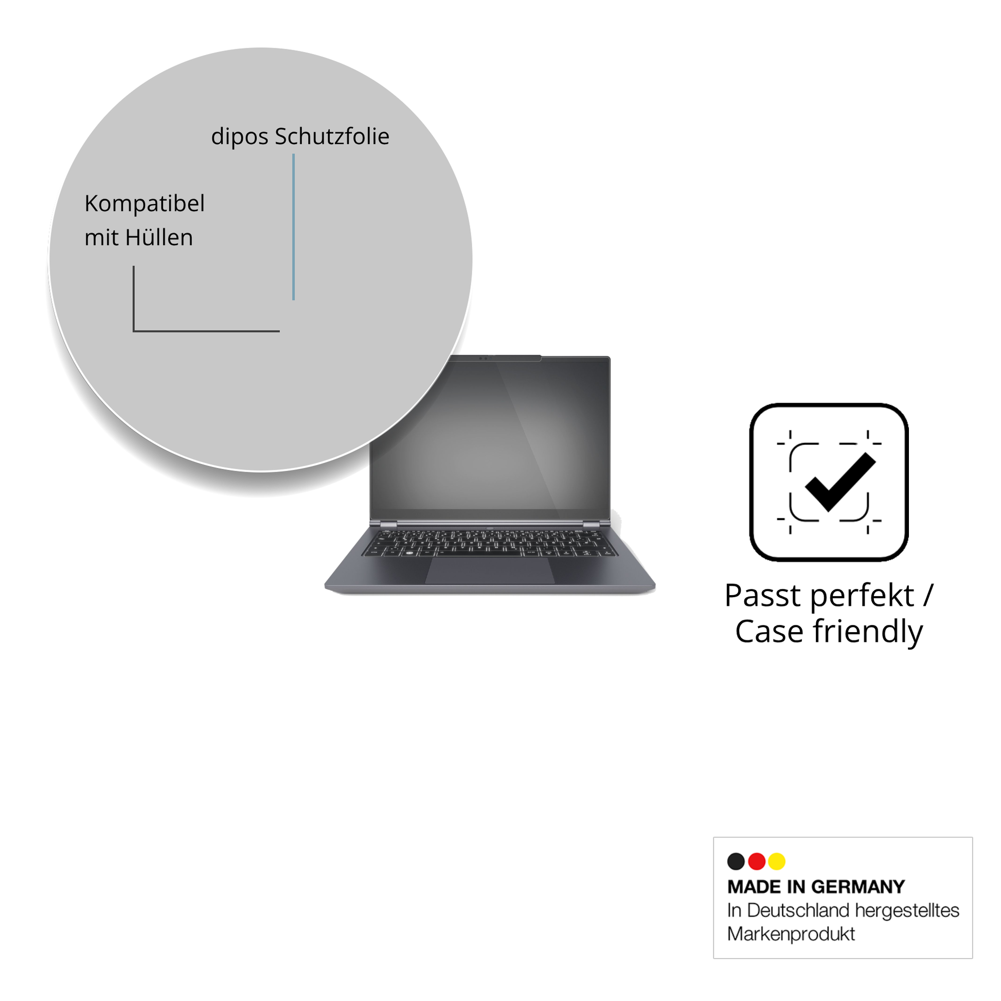 Schutzfolie mit optimaler Passform, zur Verwendung mit Hüllen geeignet