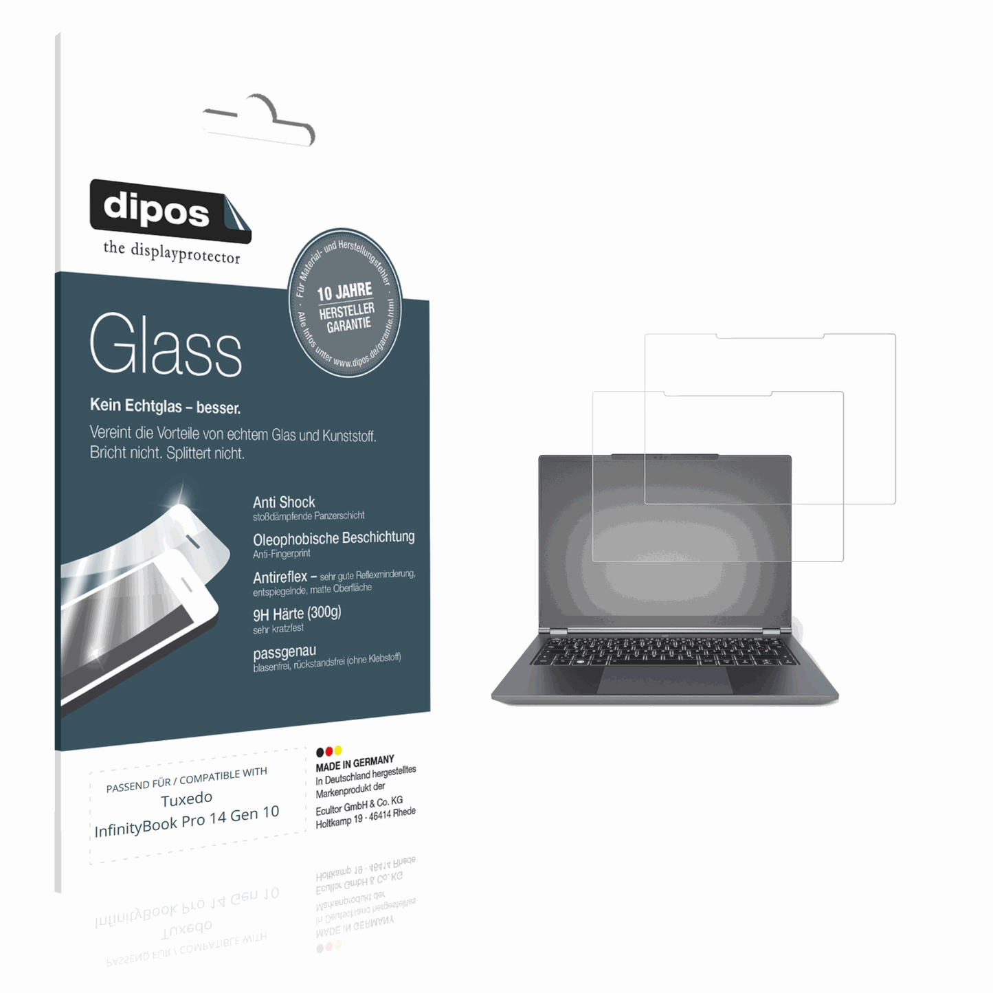 Matte Displayschutzfolie von dipos passend für tuxedoinfinitybook pro 14 gen 10, 9H kratzfest und blasenfrei montiert