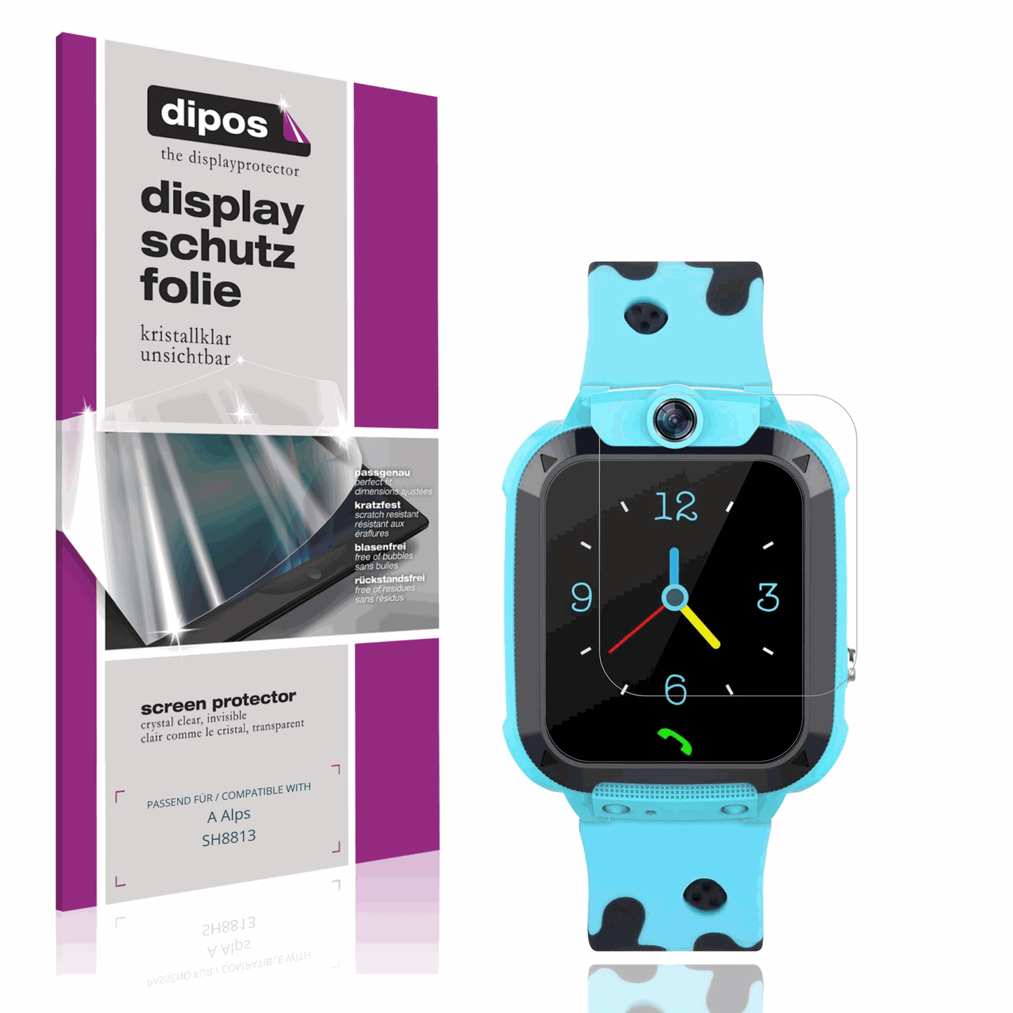 Klare Displayschutzfolie von dipos passend für Tzzulsx Kinder Smartwatch, präziser Zuschnitt und blasenfrei montiert