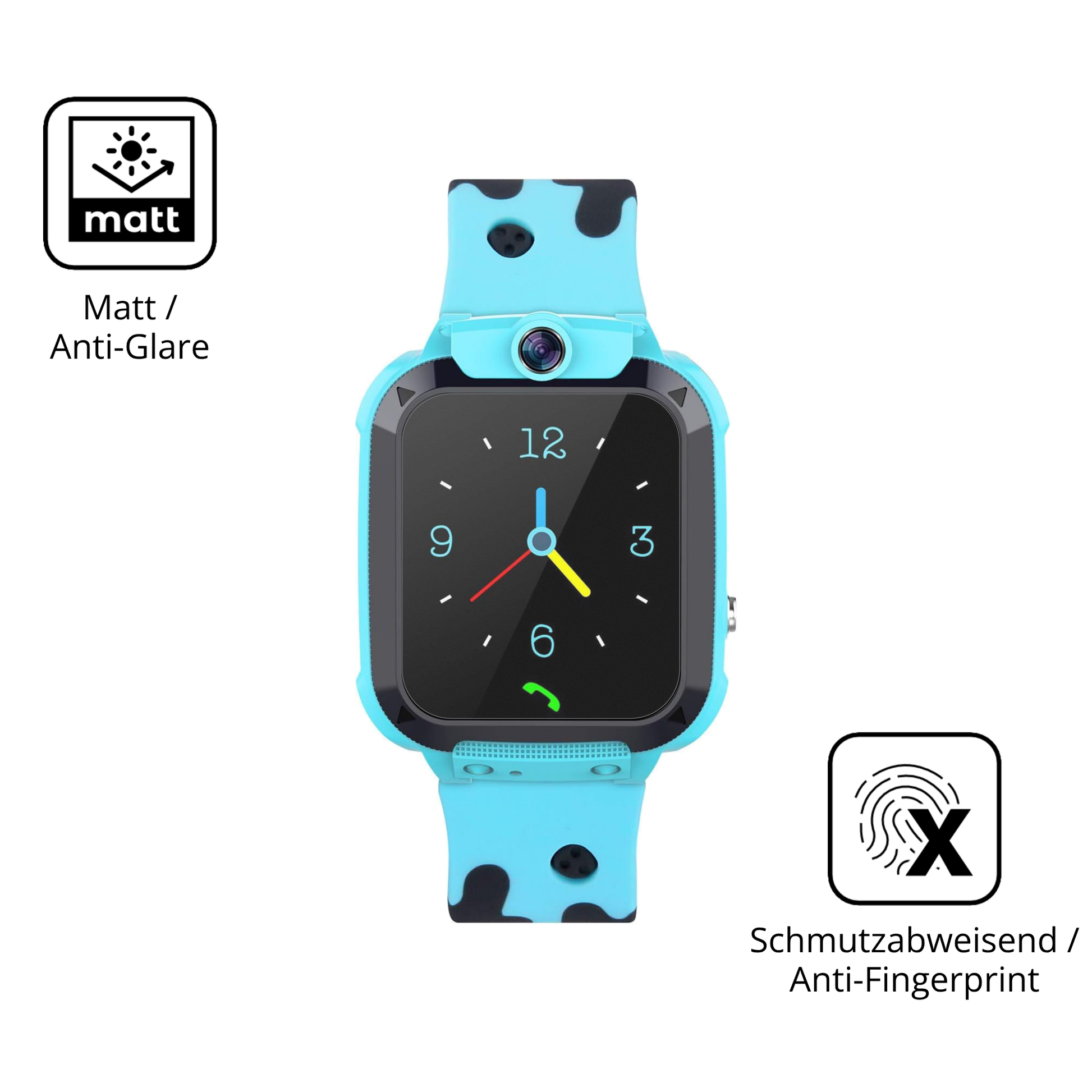 9H Hartbeschichtete, flexible Folie passend zugeschnitten für Tzzulsx Kinder Smartwatch
