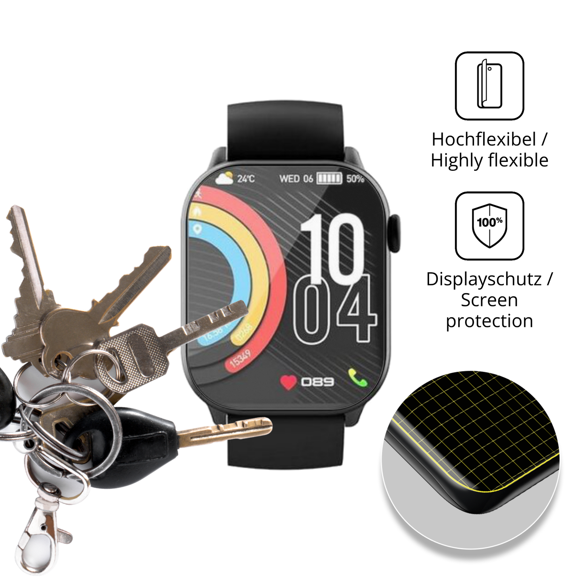 dipos Displayschutz für Uaue Y88 1.96 Zoll, transparente Oberfläche, perfekte Passform auch für die Rundungen