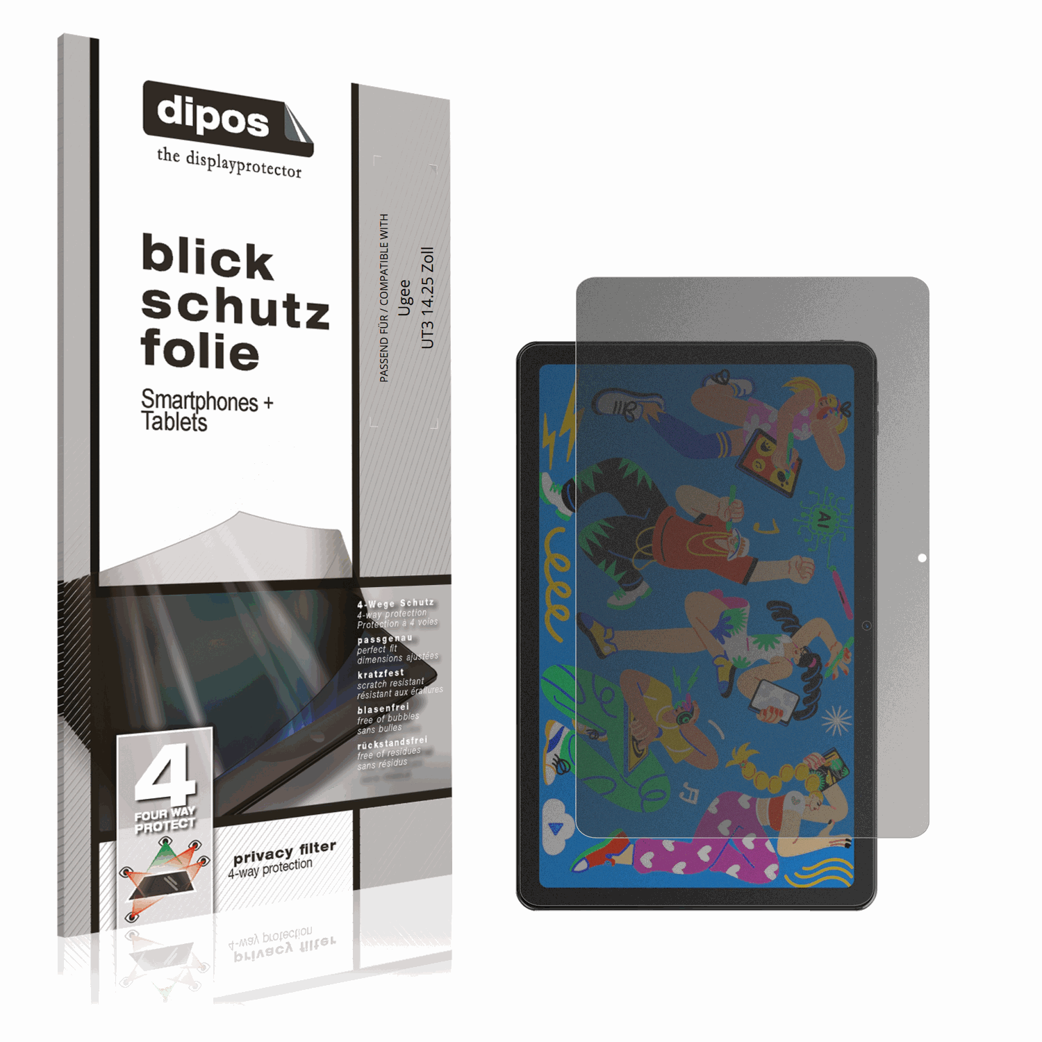 Blickschutzfolie von dipos passend für Ugee UT3 14.25 Zoll, präziser Zuschnitt und blasenfrei montiert