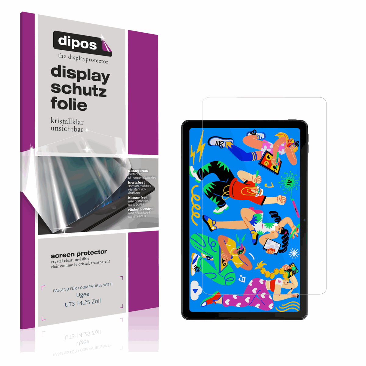 Klare Displayschutzfolie von dipos passend für Ugee UT3 14.25 Zoll, präziser Zuschnitt und blasenfrei montiert