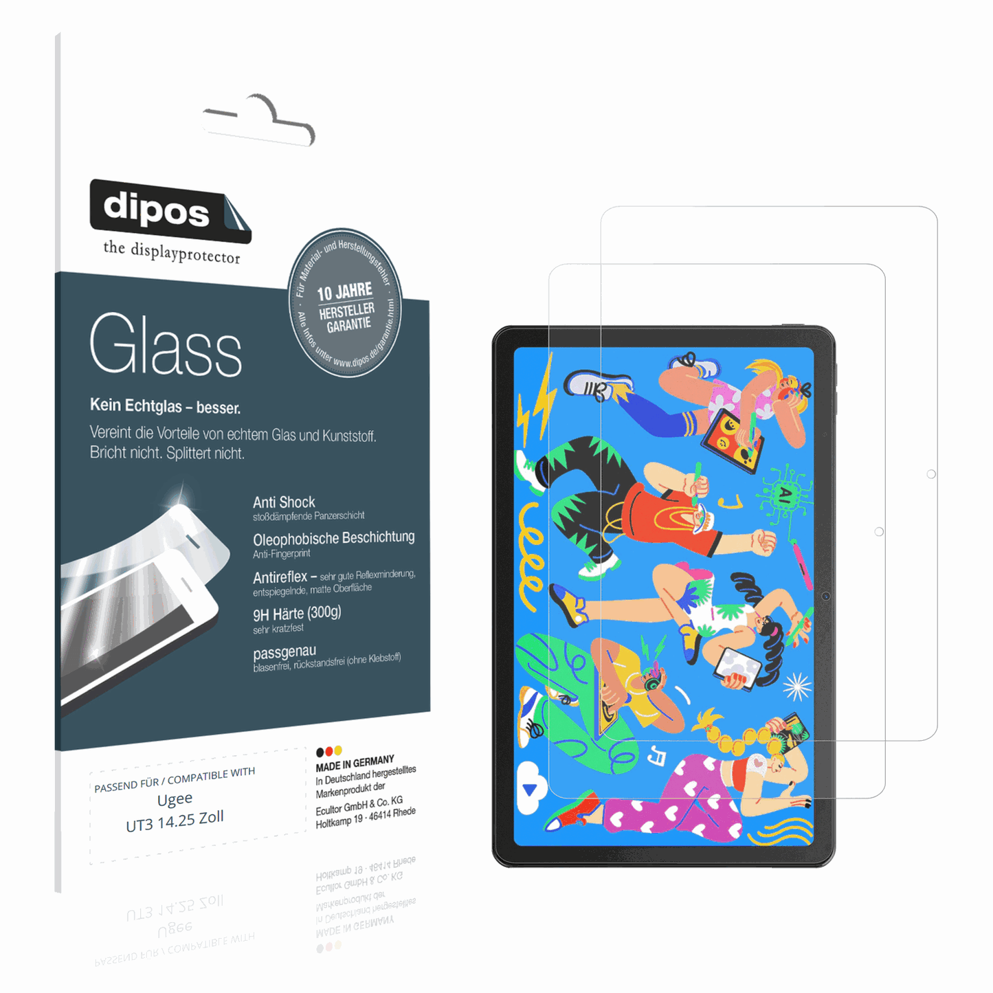 Matte Displayschutzfolie von dipos passend für Ugee UT3 14.25 Zoll, 9H kratzfest und blasenfrei montiert