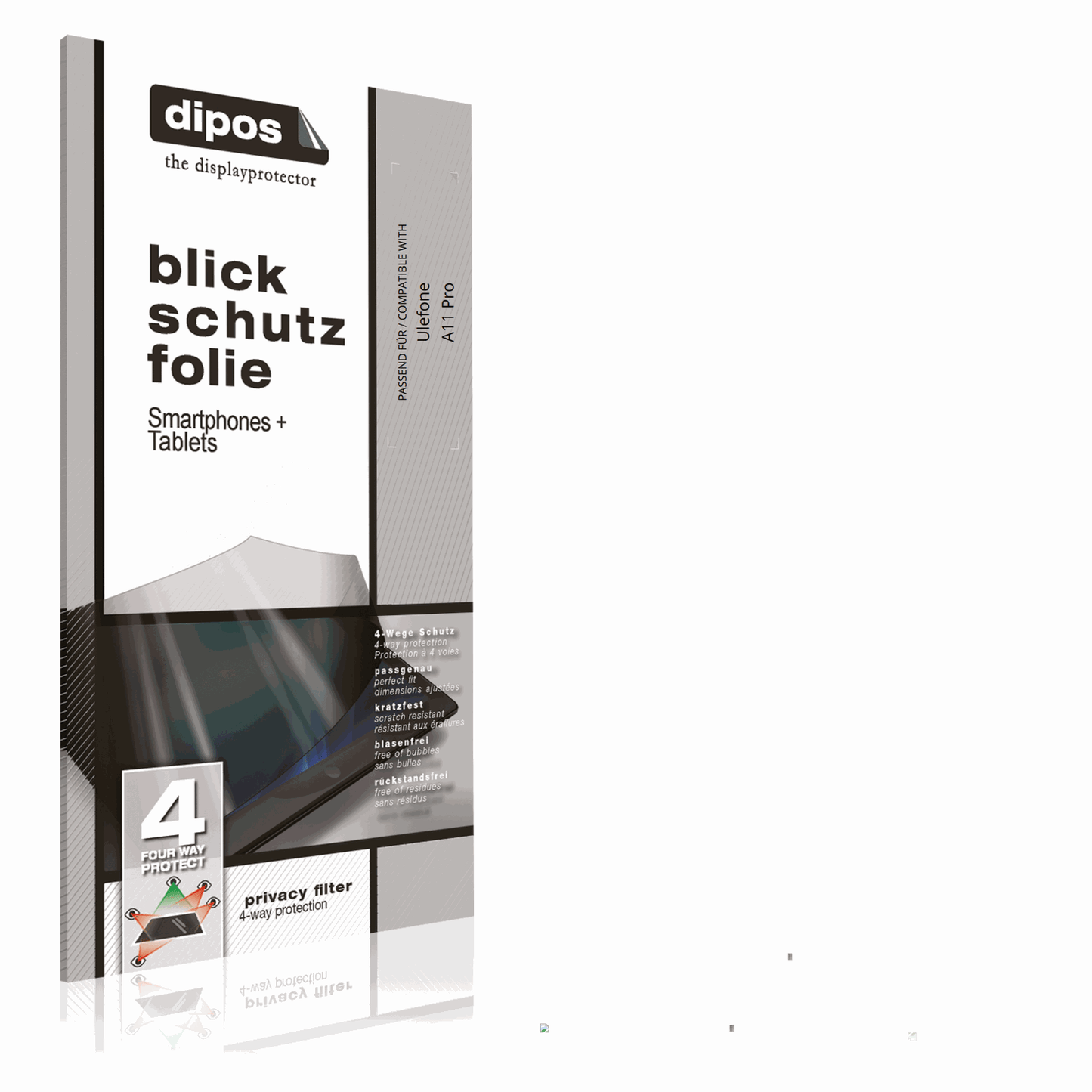 Blickschutzfolie von dipos passend für Ulefone A11 Pro, präziser Zuschnitt und blasenfrei montiert