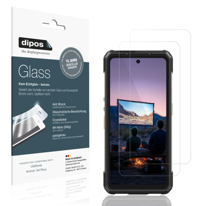 Klare Displayschutzfolie von dipos passend für Ulefone Armor 34 Plus, 9H kratzfest und blasenfrei montiert